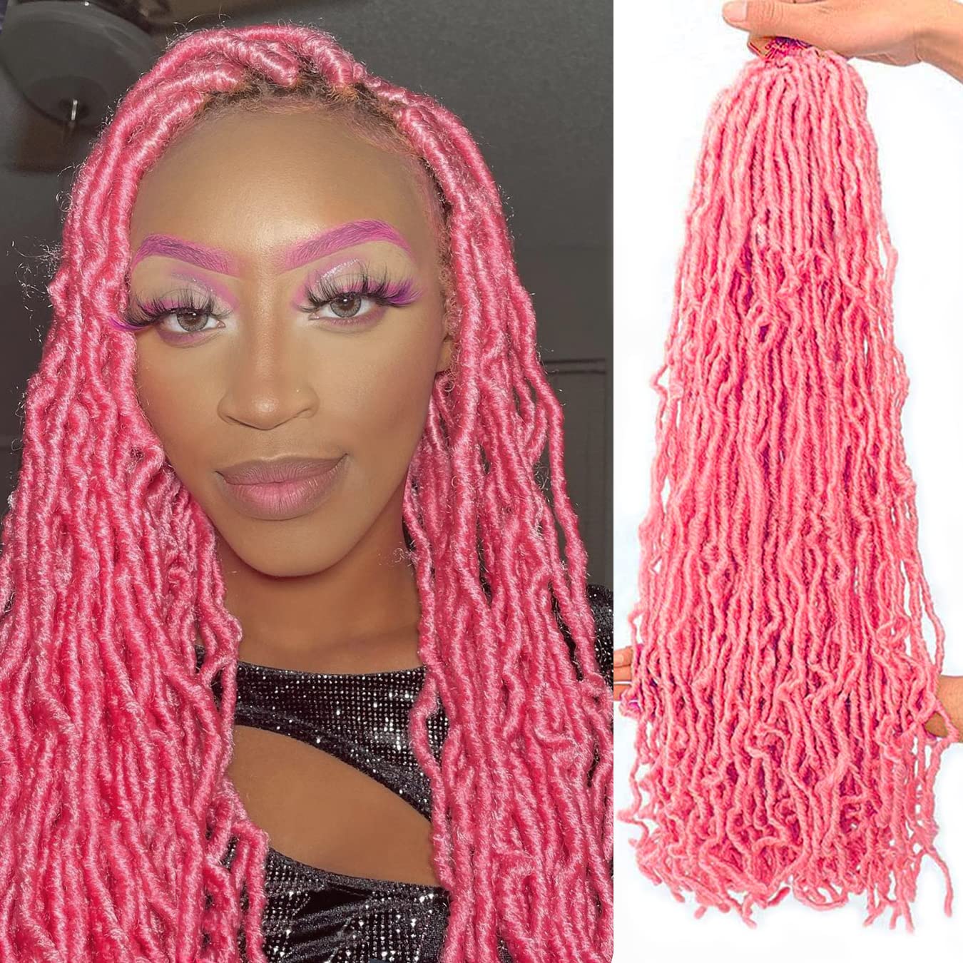 24 Inch 7 Packs Pink Soft Locs Crochet Hair Color New Faux Locs Pre-looped Super Lightweight Synthetic Hair Braids For Black Women(24inch, 7packs, pink)