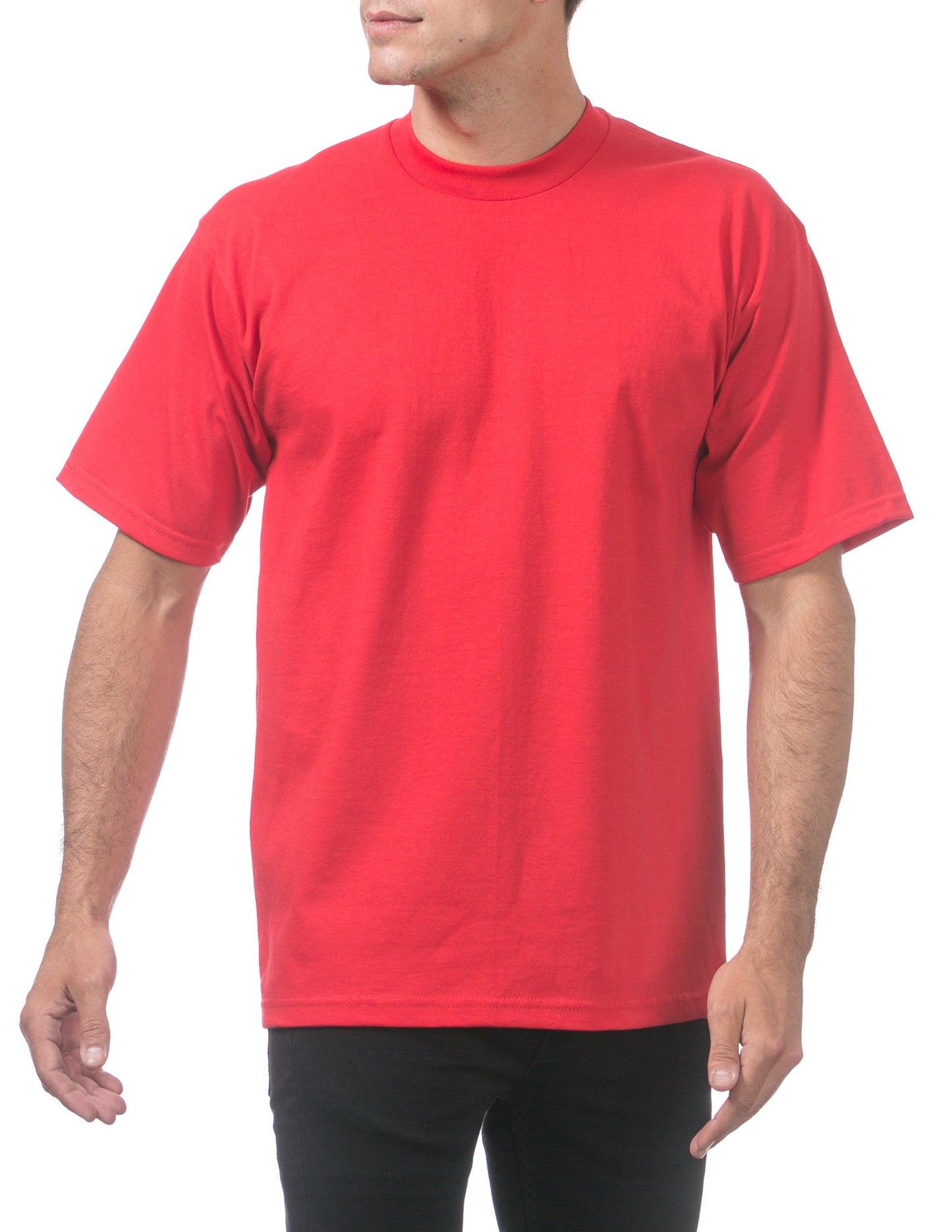 Pro Club Men's Heavyweight Cotton Short Sleeve Crew Neck T-Shirt, Red, Small