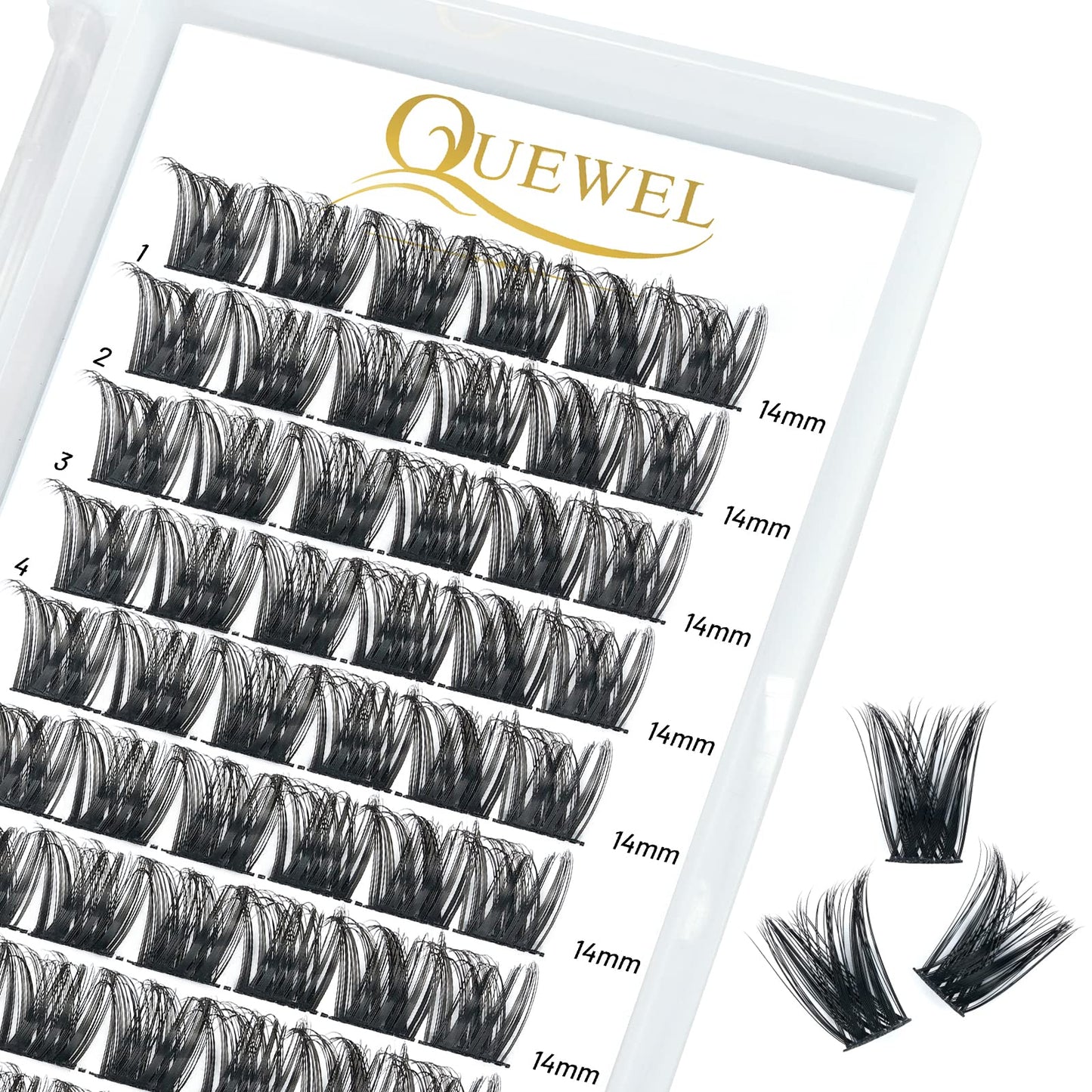 QUEWEL Cluster Lashes 72 Pcs Wide Stem Individual Lashes C/D Curl 8-16mm Length DIY Eyelash Extension False Eyelashes Soft for Personal Makeup Use at Home (honey01-C-14)