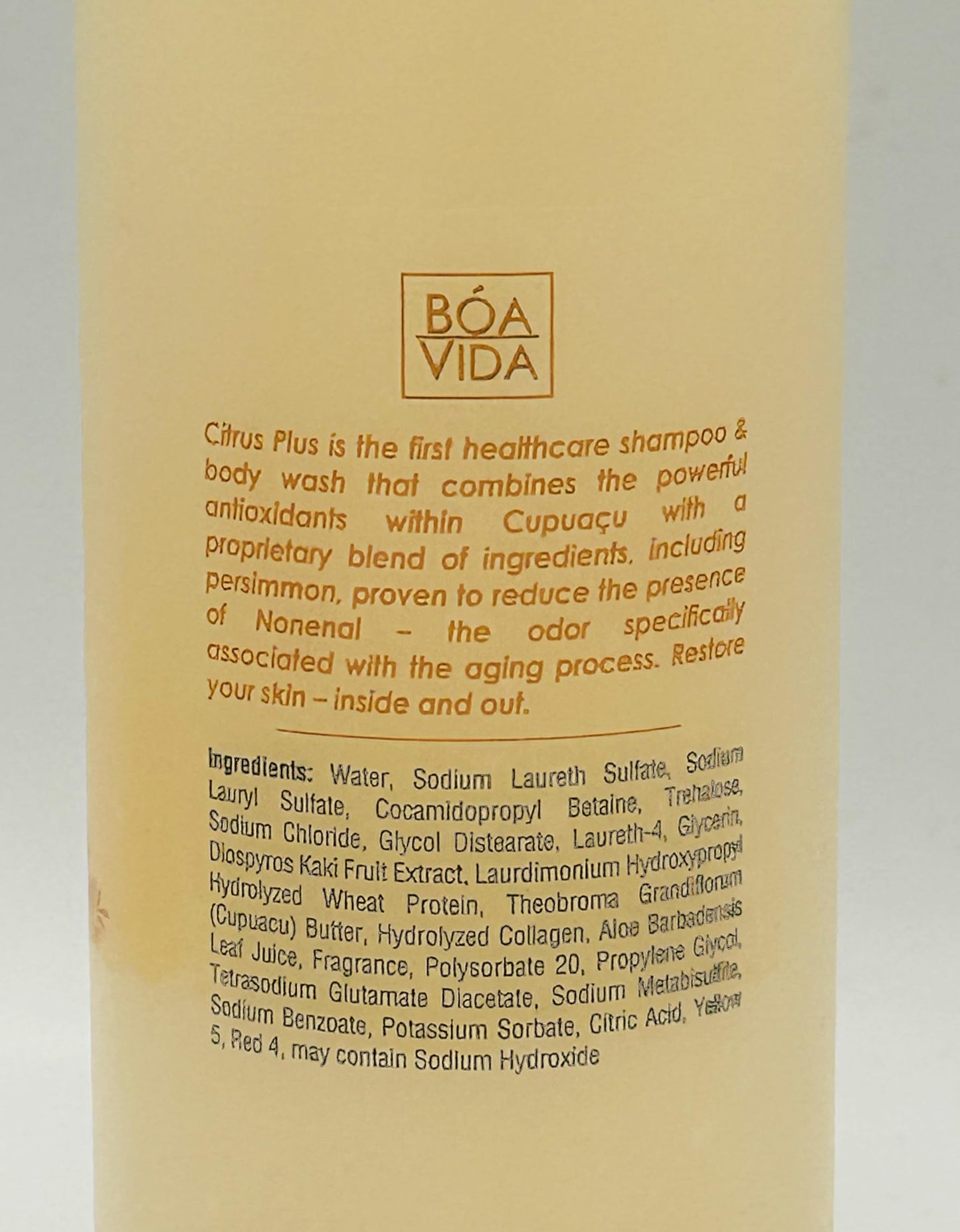 BoaVida Deodorizing Citrus Plus Elder Shampoo and Body Wash with new leak-proof cap, Soap Made with Persimmon to Treat the Presence of Nonenal and Remove Old Person Smell, 16 oz