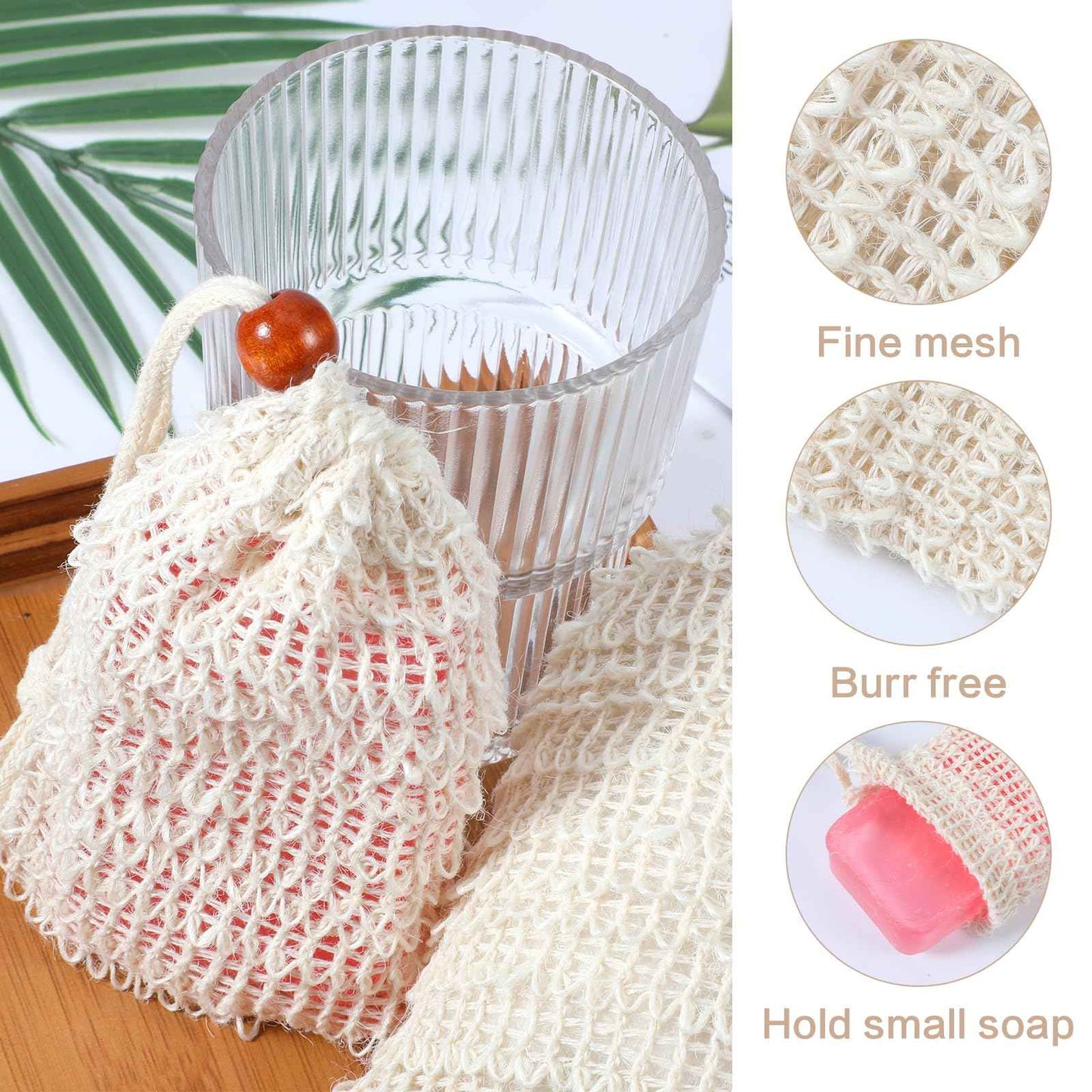 cobee 50 Pcs Soap Saver Bags, Mesh Exfoliating Bar Soap Pouch Sisal Soap Saver Drawstring Soap Holder Plastic-Free for Shower Soap Foaming and Drying