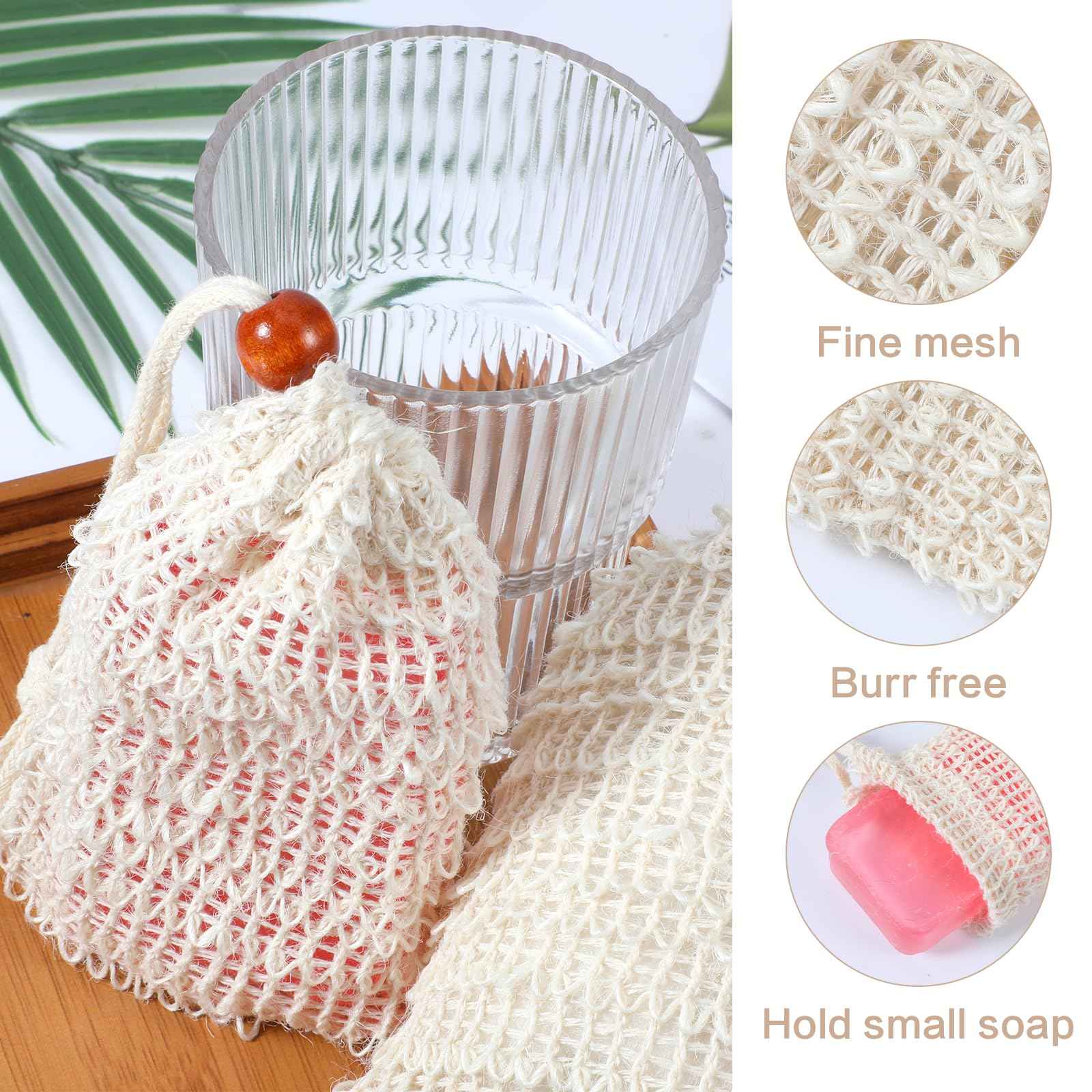cobee 50 Pcs Soap Saver Bags, Mesh Exfoliating Bar Soap Pouch Sisal Soap Saver Drawstring Soap Holder Plastic-Free for Shower Soap Foaming and Drying