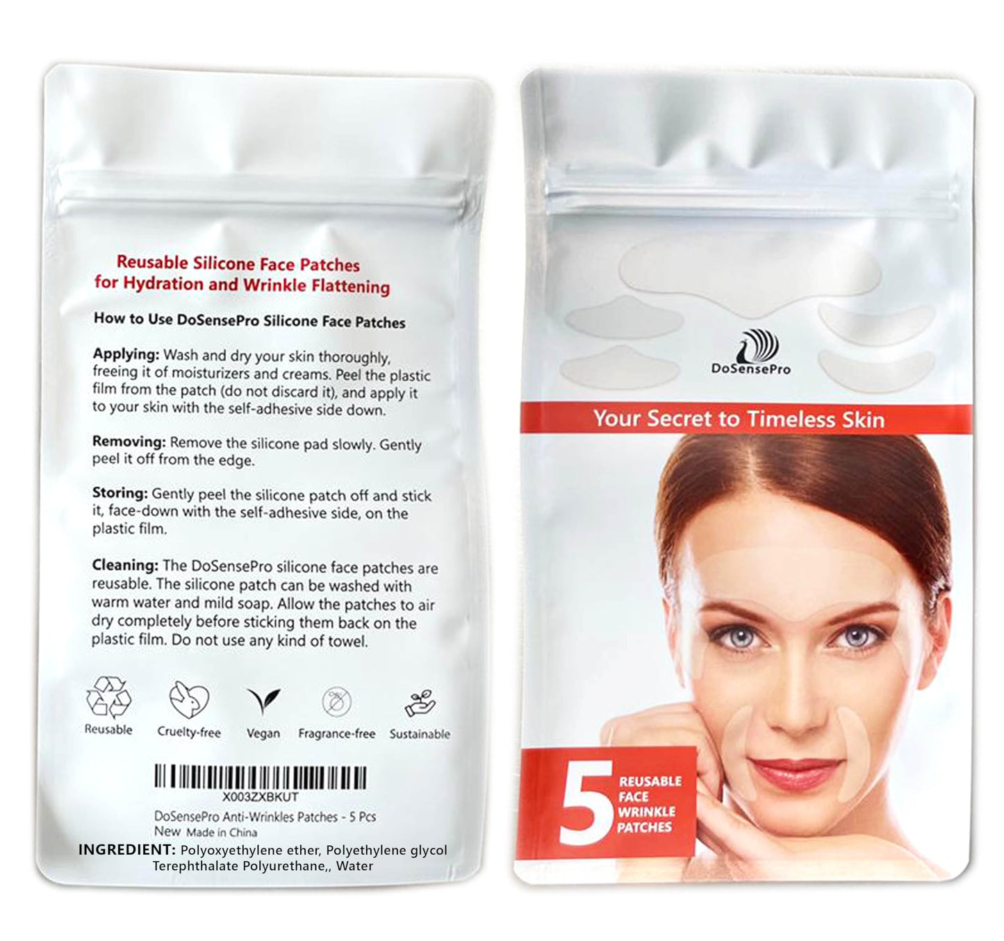 DoSensePro - Forehead Wrinkle Patch & 4 Reusable Silicone Face Patches Set: Includes Eye Wrinkle Patches & Smile Line Patches - Improves Skin Texture, Prevent Wrinkles & Enhance Facial Radiance