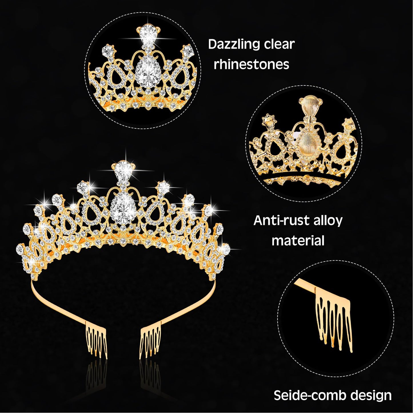 Zeyune 9 Pcs Tiaras and Crowns for Women Crystal Princess Tiara Rhinestone Brides Crown Tiara Queen Crown with Combs for Wedding Birthday Quinceanera Pageant Prom Hair Accessories(Gold)