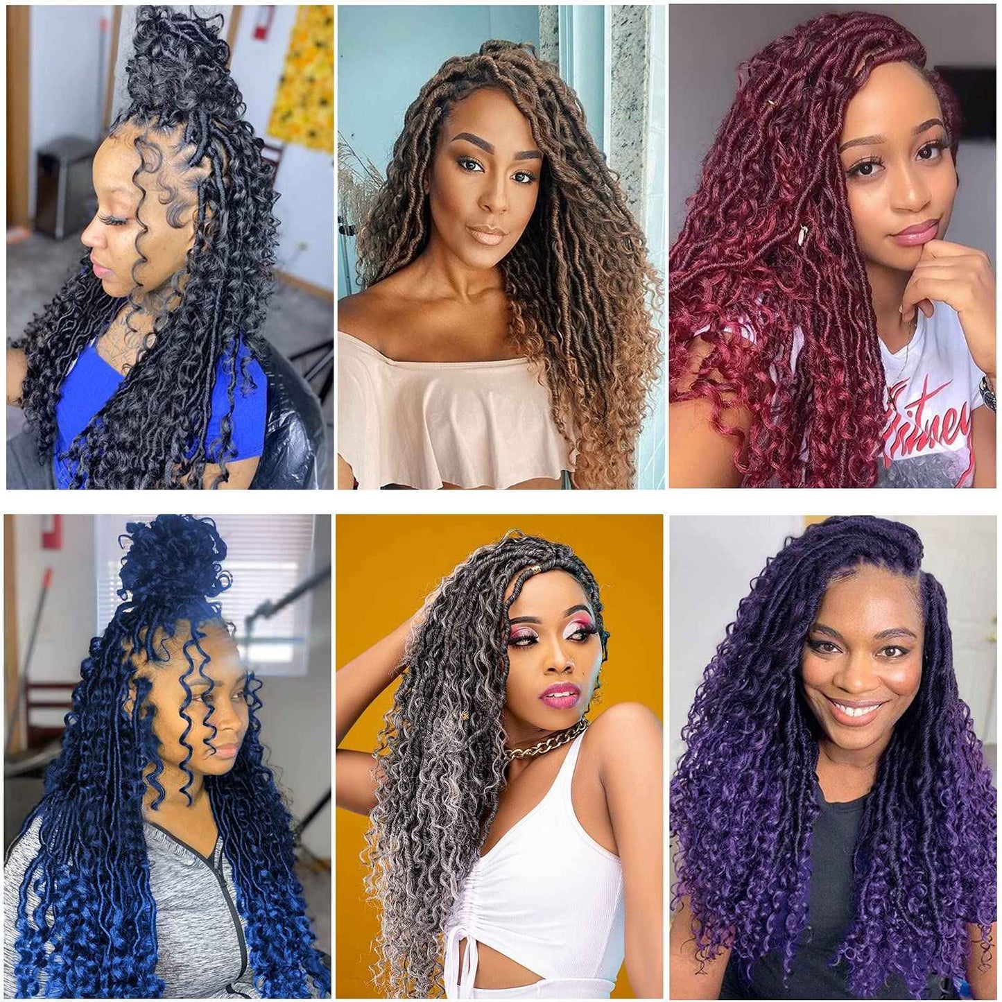 8 Packs New Goddess Locs Crochet Hair 18 Inch River Locs Braids Hair Boho Faux Locs Wavy Crochet Hair with Curly End Boho Style Synthetic Braid Hair for Black Women (#1B 18inch)