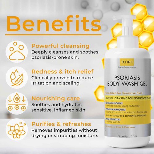 Body Wash | Psoriasis Treatment For Skin | Psoriasis Body Gel | Foaming Cleanser For Dry, Itchy, Red, Flaky, Scaly Skin w/Scrubber
