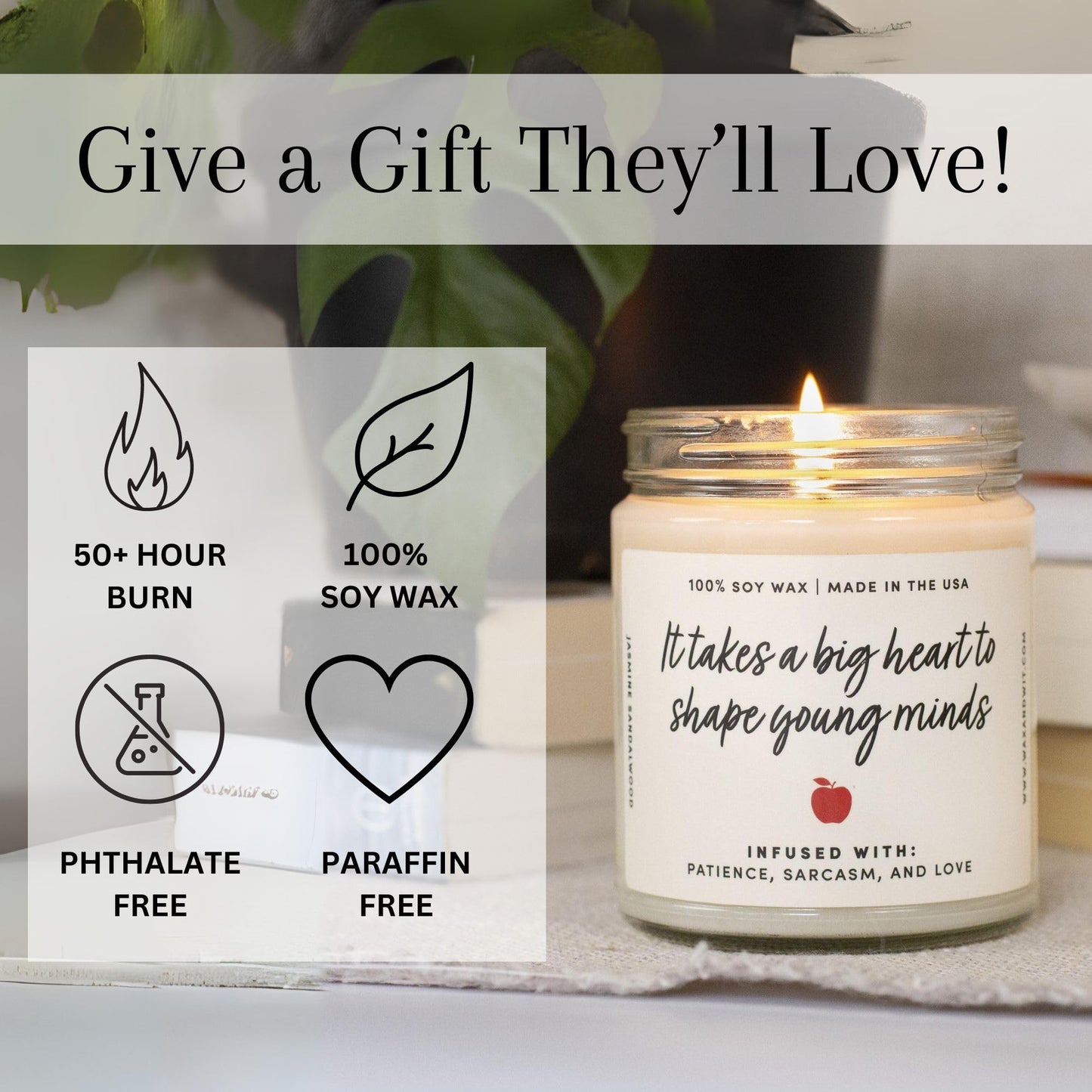 WAX & WIT Teacher Gifts for Women, Teacher Candle, Jasmine Sandalwood Scented Candle, Teacher Appreciation Gifts, Cool Gifts for Teachers, Best Teacher Gifts for Women, White Candle - 9oz