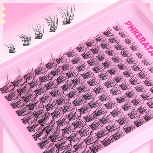 PHKERATA Wispy Lash Clusters Invisible Band Eyelash Clusters Natural Lashes Clusters 120 pcs C Curl Cluster Eyelash Extensions Ultra Thin Clear Band Individual Lashes at Home, 8-16mm