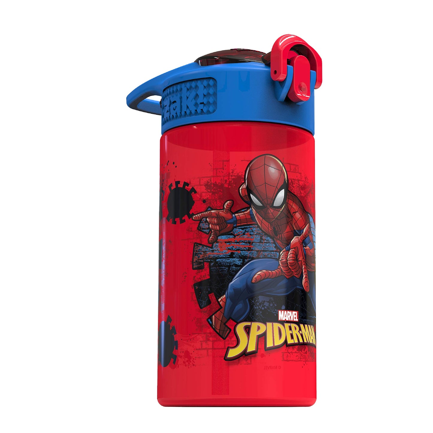 Zak Designs Marvel SpiderMan Kids Spout Cover and Built-in Carrying Loop Made of Plastic, Leak-Proof Water Bottle Design (BPA-Free), Red, 16oz