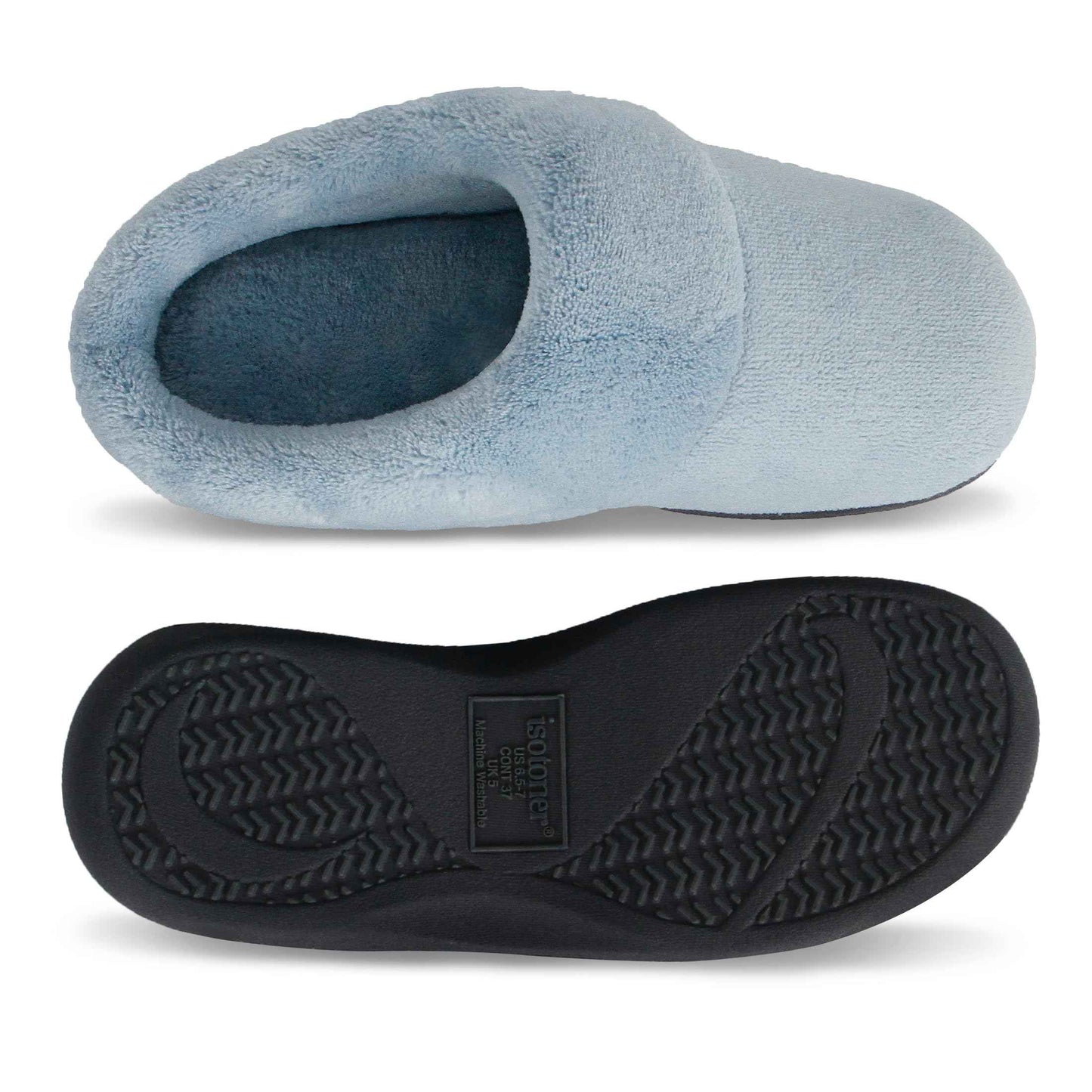 Isotoner Women's Classic Clog Slippers with Memory Foam Comfort and Non-slip Sole Slipper, Blue Fog, 6.5-7