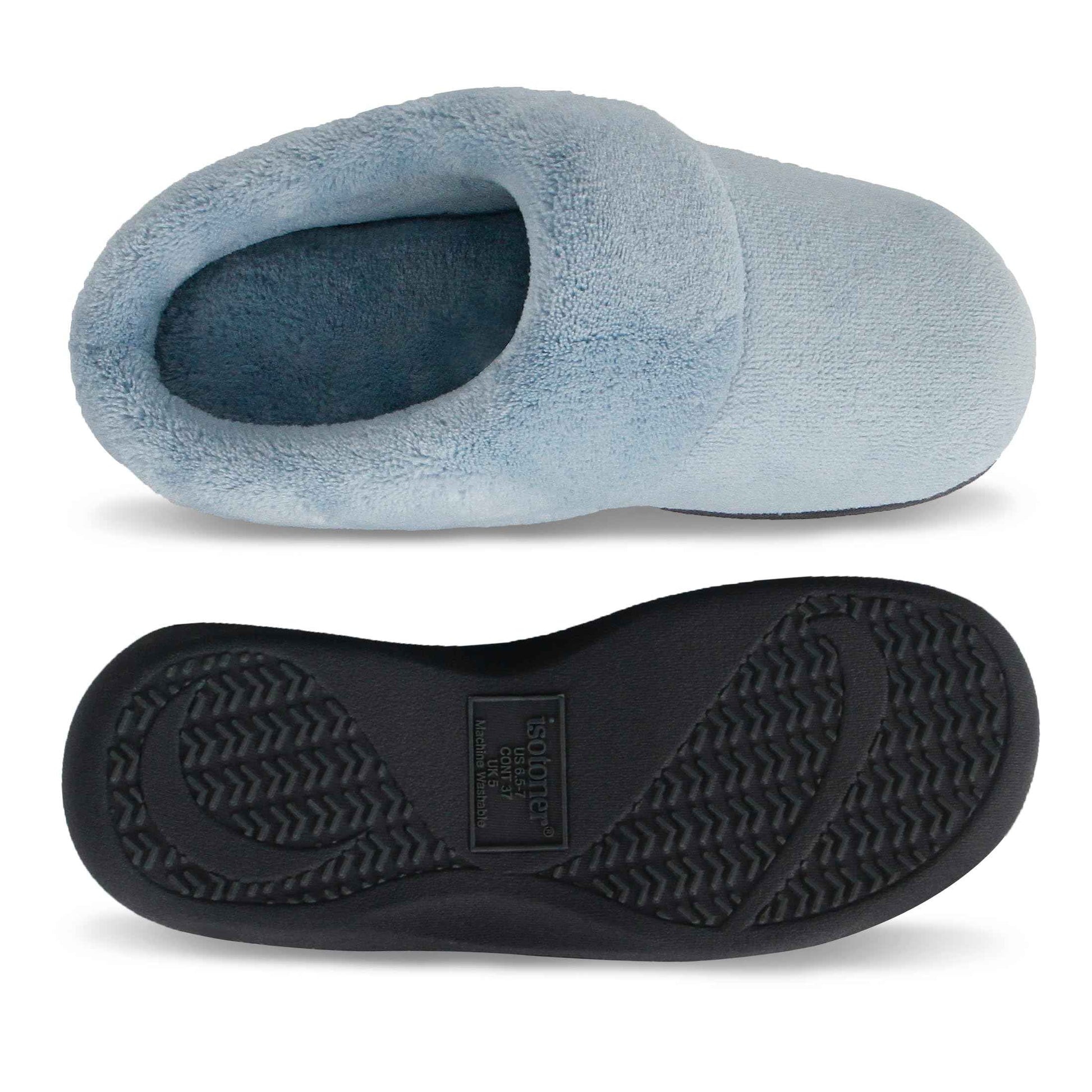 Isotoner Women's Classic Clog Slippers with Memory Foam Comfort and Non-slip Sole Slipper, Blue Fog, 6.5-7