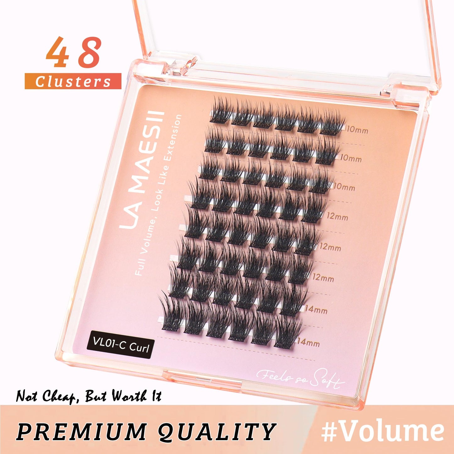 LA MAESII Lash Clusters, Volume Cluster Lashes DIY Eyelash Extensions, Wispy Individual Lashes False Eyelashes Clusters, Soft & Thin Band Reusable 10-12-14mm (Volume-C)