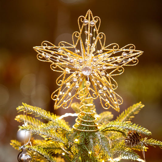 Suixing Christmas Tree Topper 8 INCH Wire Five-Pointed Star Treetop Party Supplies Xmas Decor Home Hotel Office Gold …