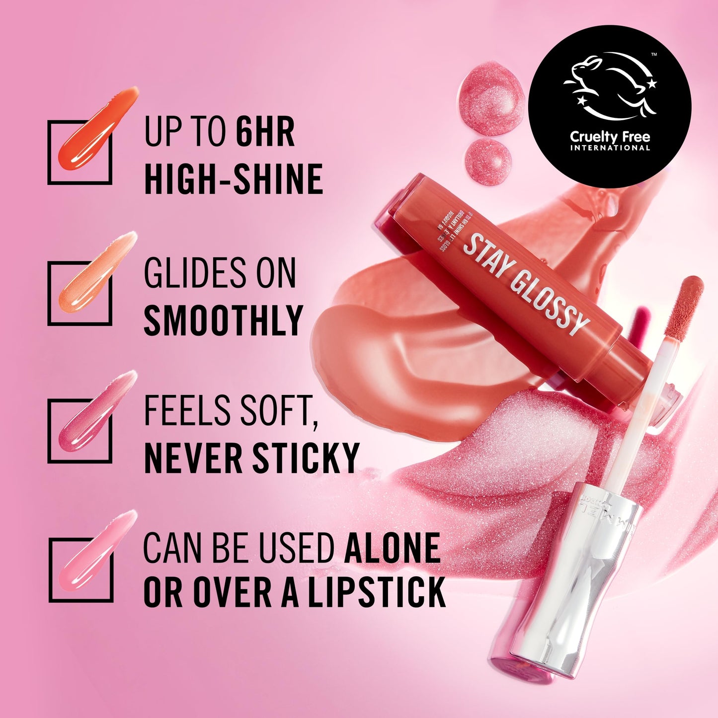 Rimmel Stay Glossy Lip Gloss - Non-Sticky and Lightweight Formula for Lip Color and Shine - 140 Flower Power, .18oz