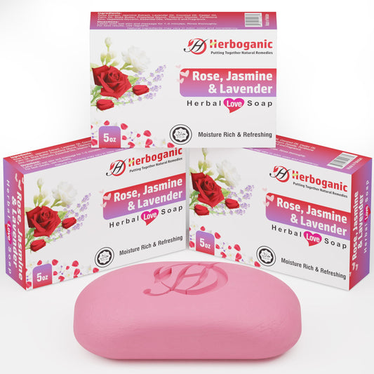 HERBOGANIC Rose, Jasmine & Lavender Herbal Soap | Natural Rose Soap Bar with Jasmine and Lavender Extracts | All Natural | Equally Effective for Men and Women | 5 oz Bar | Pack of 3