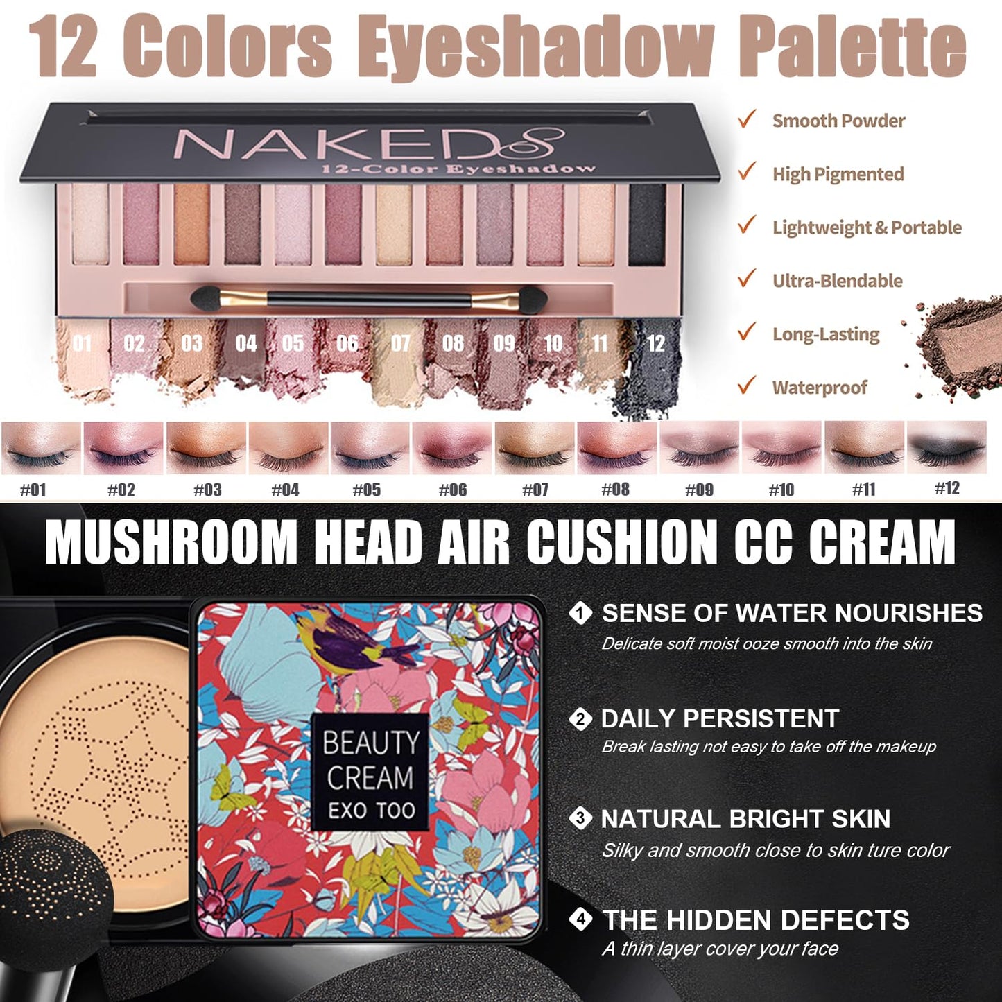 All in One Makeup Kit for Women Full Kit, 12 Colors Eyeshadow, Foundation & Primer, CC Cream, Lipsticks, Mascara, Makeup Brush & Sponge, Brow Pencil & Soap, Eyeliner, Contour Stick, Cosmetics Bag