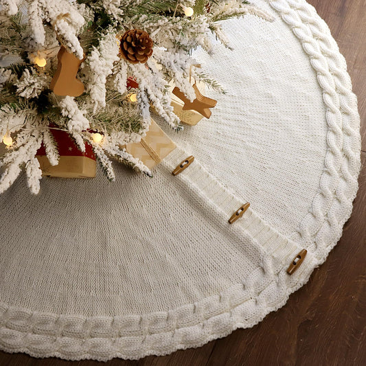 Christmas Tree Skirt 48 Inches: Chunky Cable Knit Round Cream White Tree Skirt, Thick Rustic Christmas Tree Decorations Neutral Christmas Decor Christmas Tree Skirts for Xmas Home Party Supplies