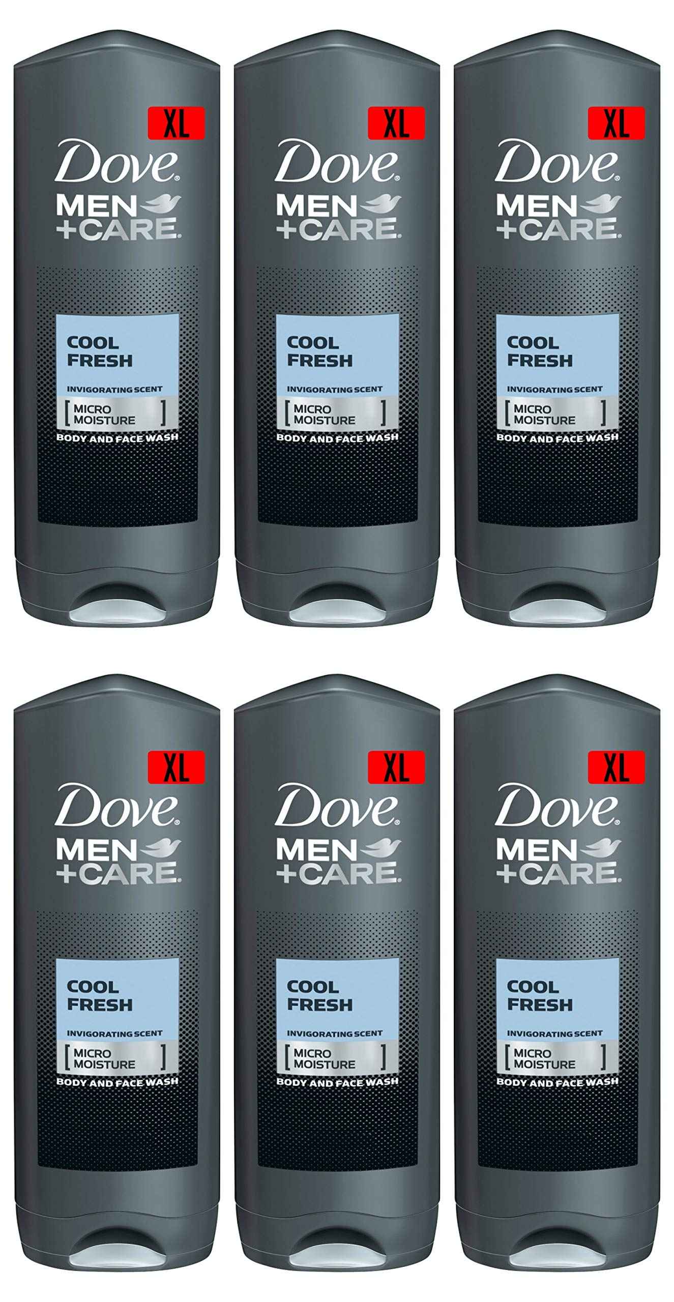 Dove Men Care Body & Face Wash, Cool Fresh - 13.5 Fl Oz / 400 mL X 6 Pack Case, Made in Germany