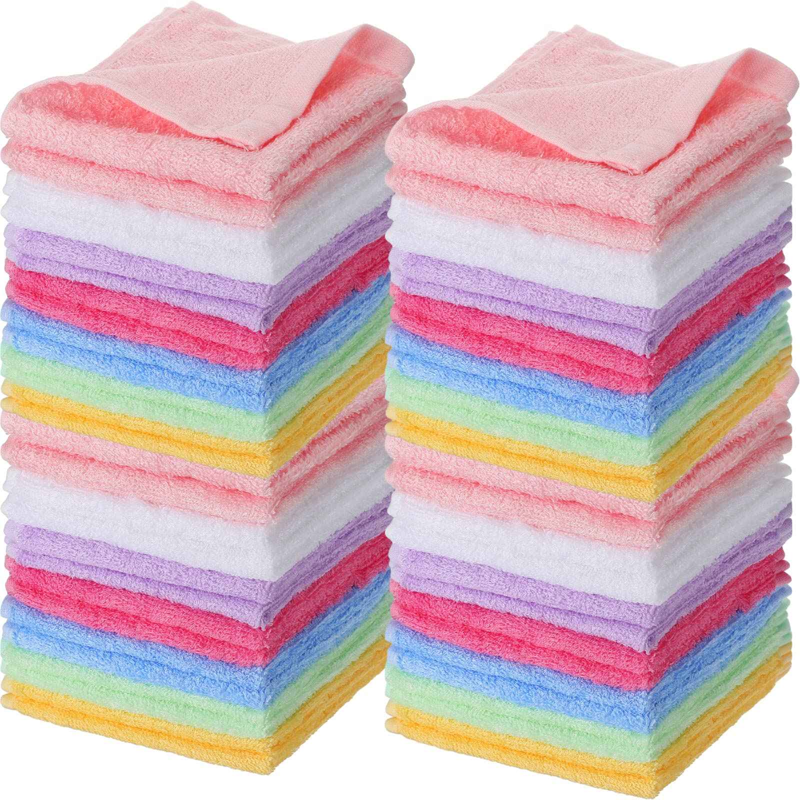 Newwiee 40 Pcs Wash Cloth Bulk Cotton Bath Hand Face Washcloths Soft Quick Drying Towel for Women Bathroom Washing Body Viscose Fiber Multipurpose Fingertip Rags(Multicolor,10 x 10 Inch)