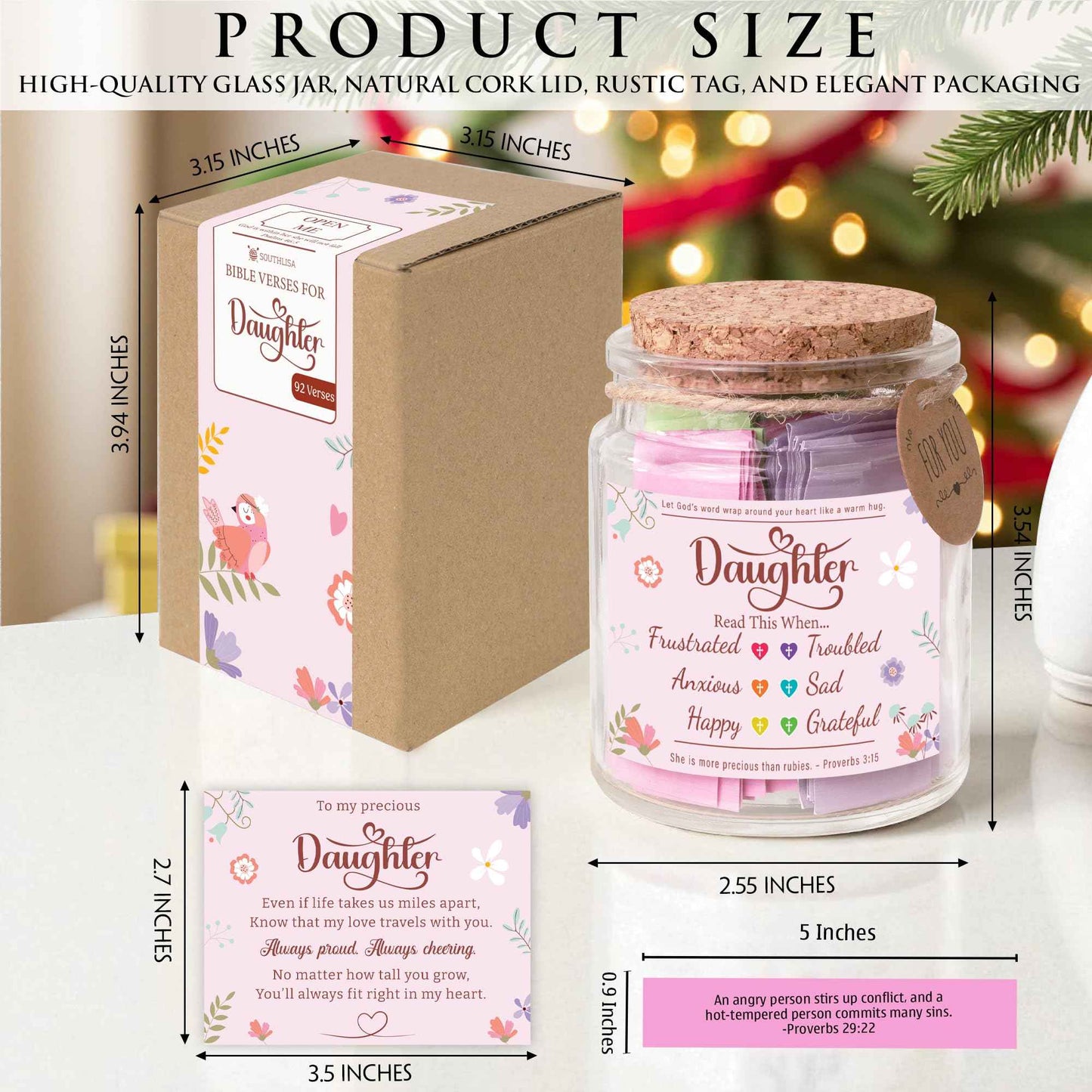 Bible Verse Jar for Daughter – 92 Encouraging Scriptures by Emotion, Christian Gift from Mom or Dad, Inspirational Jar for Teen Girls & Adult Daughter