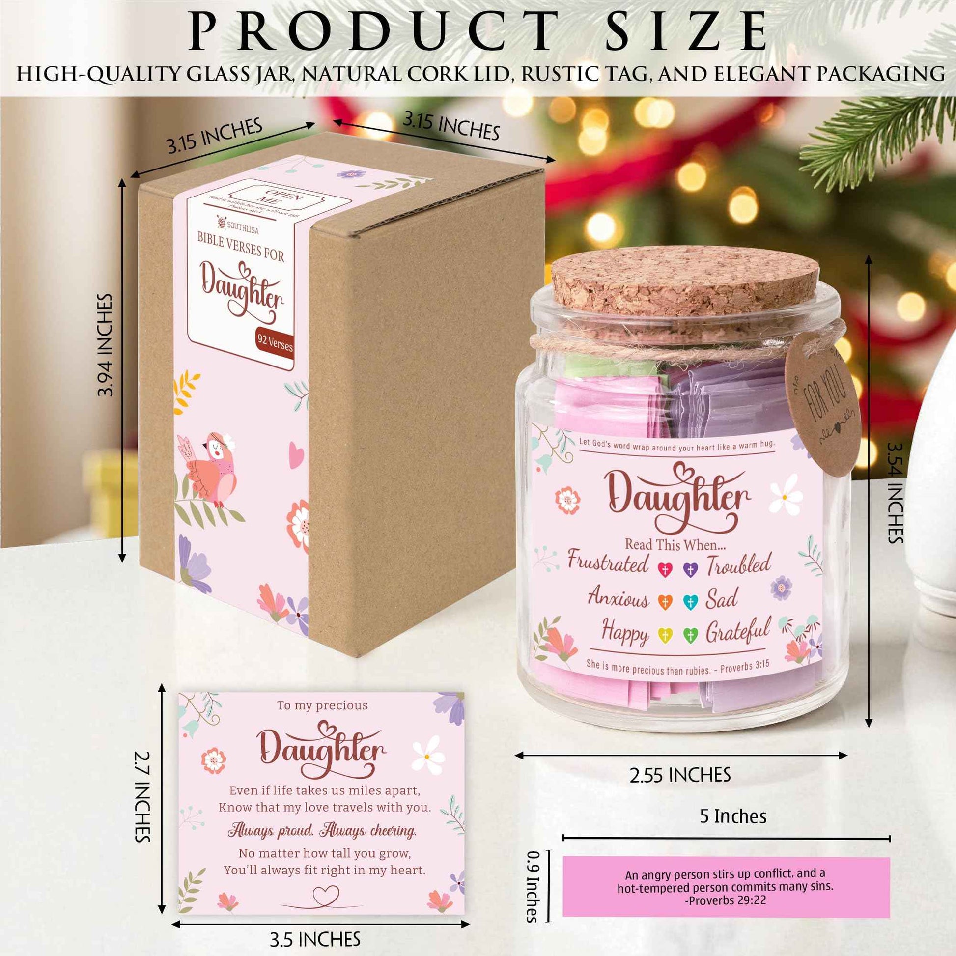 Bible Verse Jar for Daughter – 92 Encouraging Scriptures by Emotion, Christian Gift from Mom or Dad, Inspirational Jar for Teen Girls & Adult Daughter