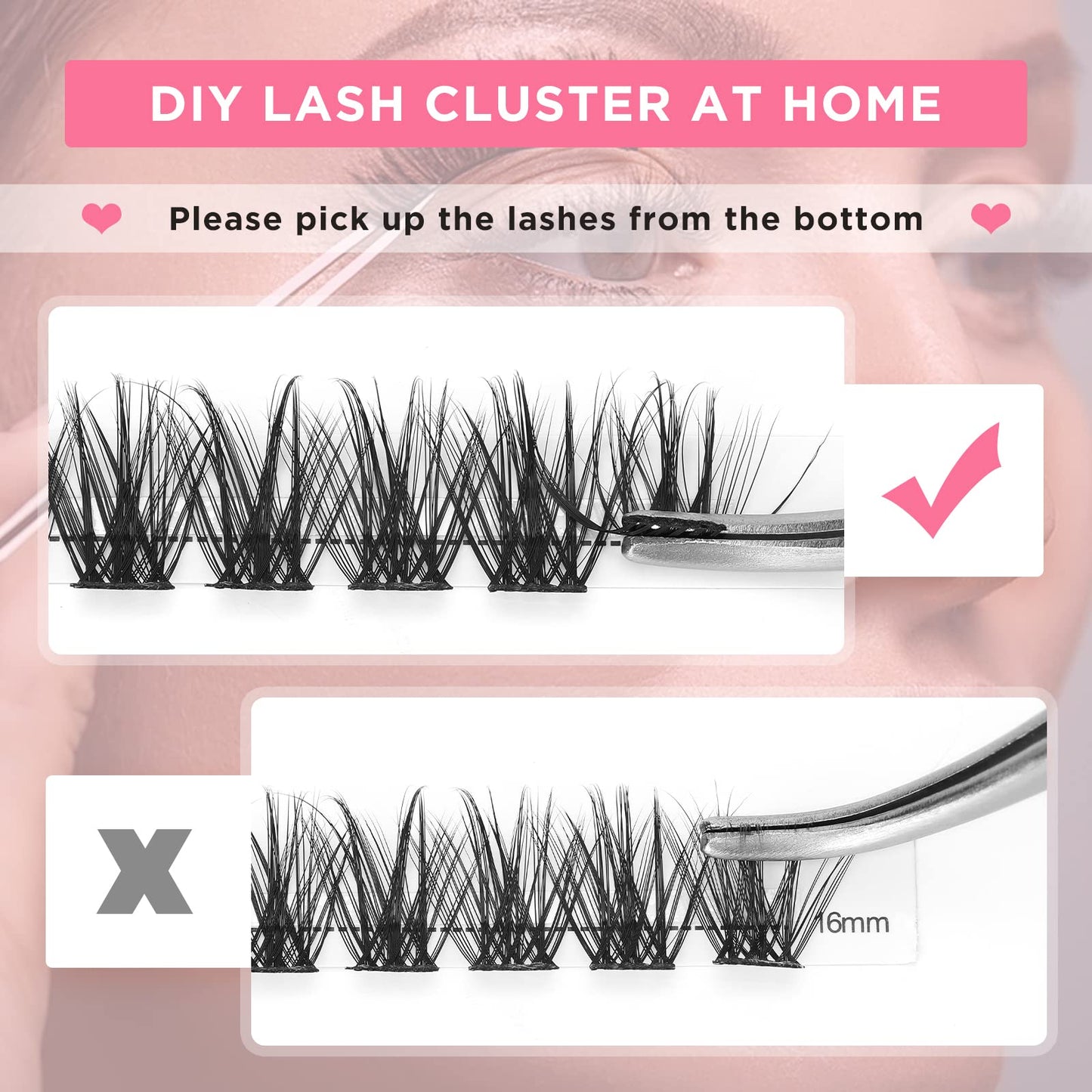 Cluster Lashes, Crislashes DIY Eyelash Extension 13 Rows, D Curl 16mm Individual Cluster Eyelashes Natural Look, 78 pcs Reusable Cluster Eyelash Extensions at Home (F03-D Curl Mix8-16mm)