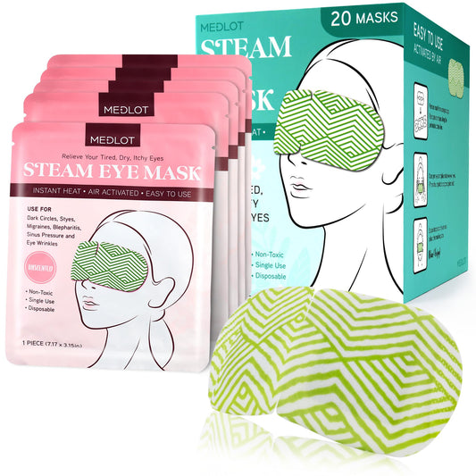 MEDLOT Steam Eye Masks, 20 Packs Heated Eye Mask for Dry Eyes, Puffy Eyes, Dark Circles, Disposable Moist Warm Eye Mask for Sleeping, Relief Eye Fatigue Hot Sleep Eye Mask, Unscented