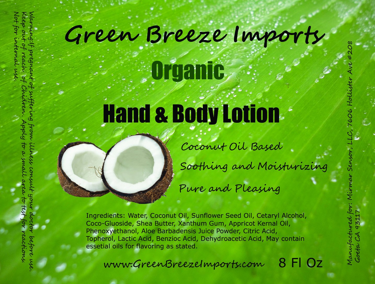 Green Breeze Imports 8-ounce Soothing Citronella-Scented Organic Body Lotion