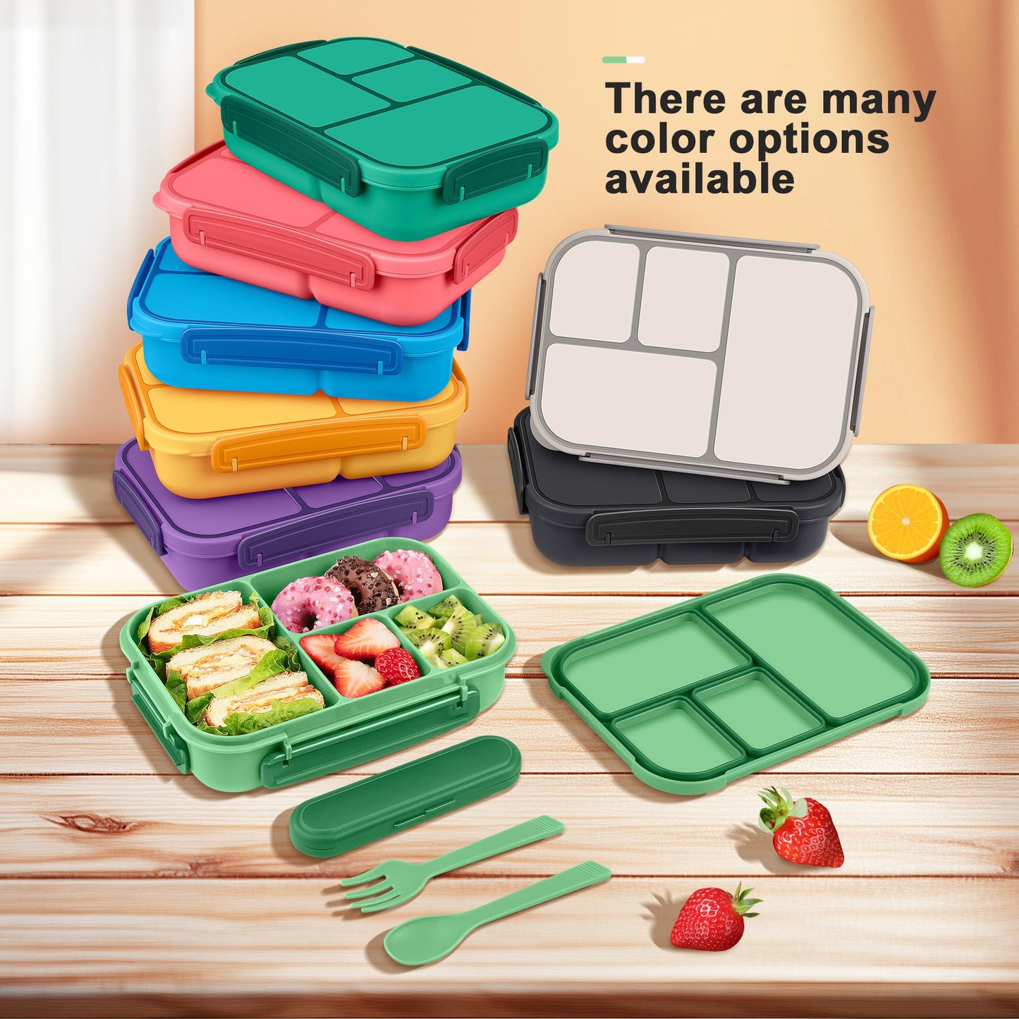 Amathley Lunch Box Kids,Bento Box Adult,Leakproof Lunch Containers for Adults/Kids/Toddler,1200ML-4 Compartments bento Lunch box with Utensil,Microwave & Dishwasher & Freezer Safe (Cyan)