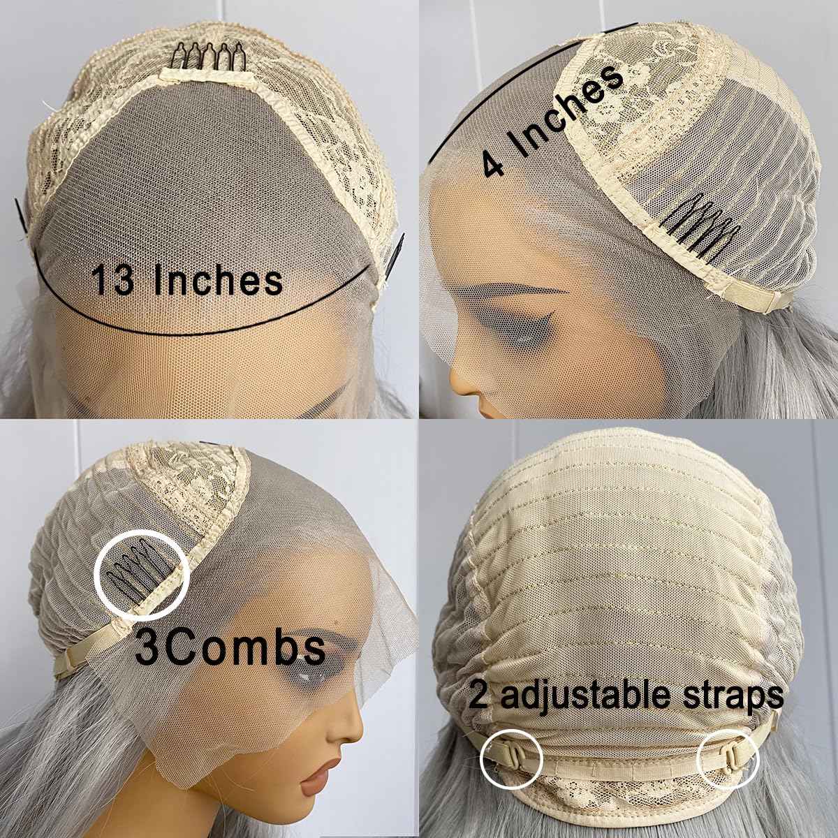 Silver Grey Long Curly Synthetic Lace Front Wigs for Women Free Part Pre Plucked Natural Hairline Lace Front Synthetic Cosplay Wigs Glueless Daily Wear Costume Wig 24 Inches