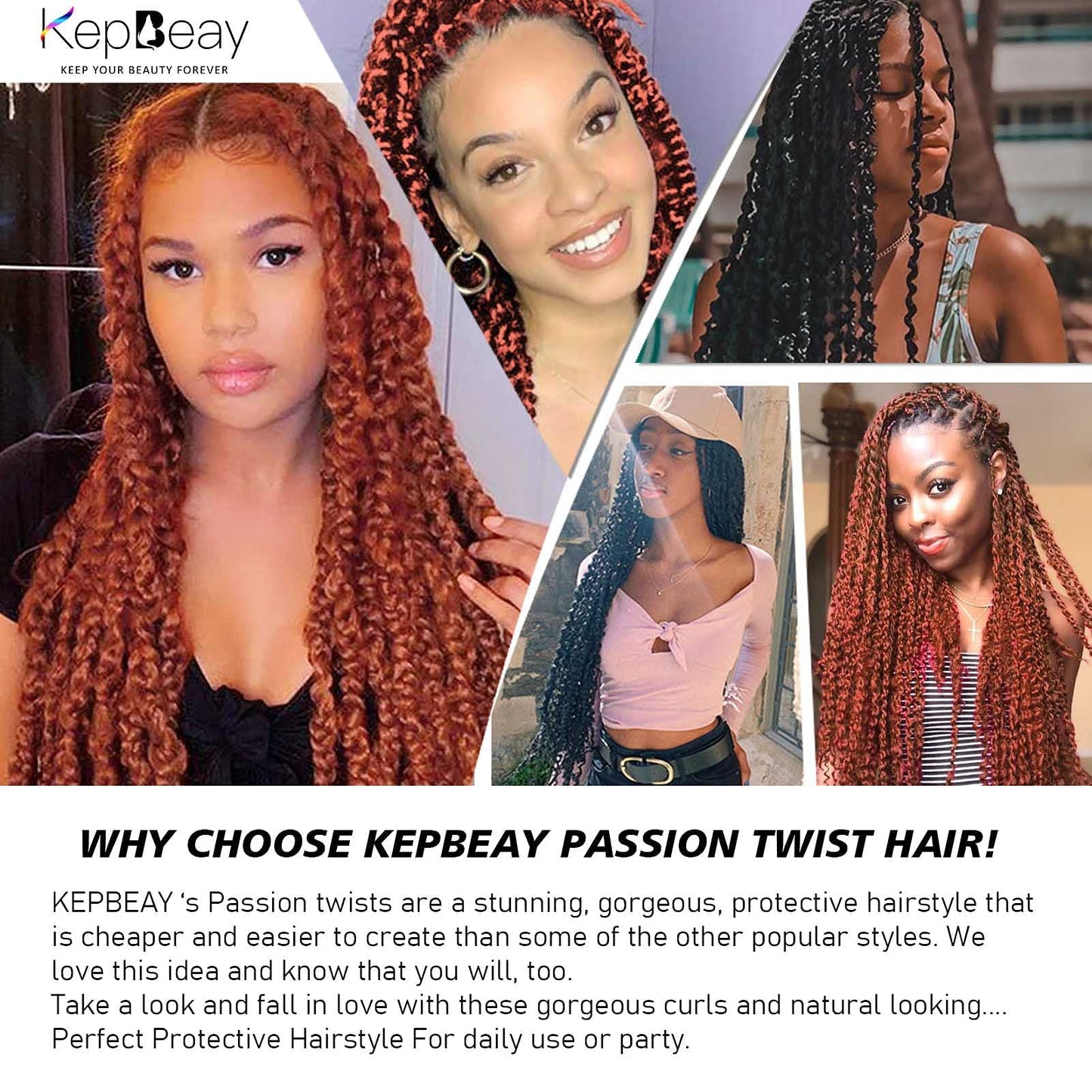 Passion Twist Hair 18Inch 6Packs Water Wave Crochet Hair Copper Red Passion Twists Braiding Hair Long Bohemian Braids Hair Synthetic Extensions (18Inch, 350#)