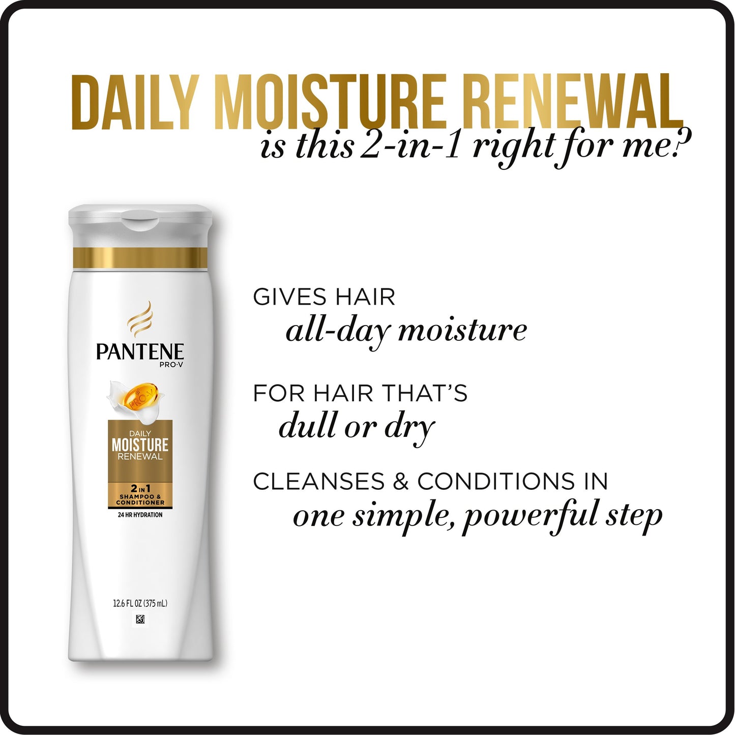 Pantene, Shampoo and Conditioner 2 in 1, Pro-V Daily Moisture Renewal for Dry Hair, 25.4 Fl Oz, Pack of 2