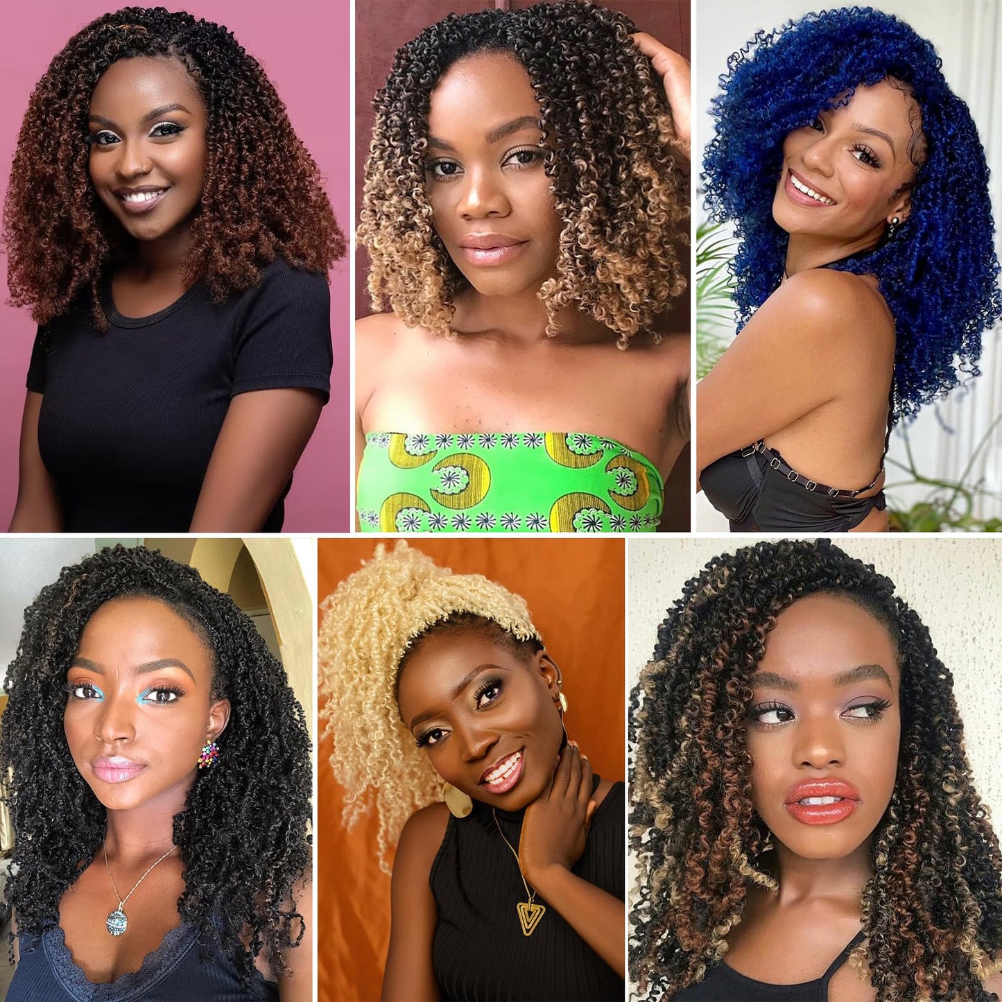 COOKOO 8 Inch Pre-looped Yanky Twists Crochet Braids 8 Pcs Ombre Brown Bohemian Spring Twists Hair Senegalese Twist Crochet Hair with Curls Synthetic Marlybob Crochet Braids Hair Extensions 1B/30#