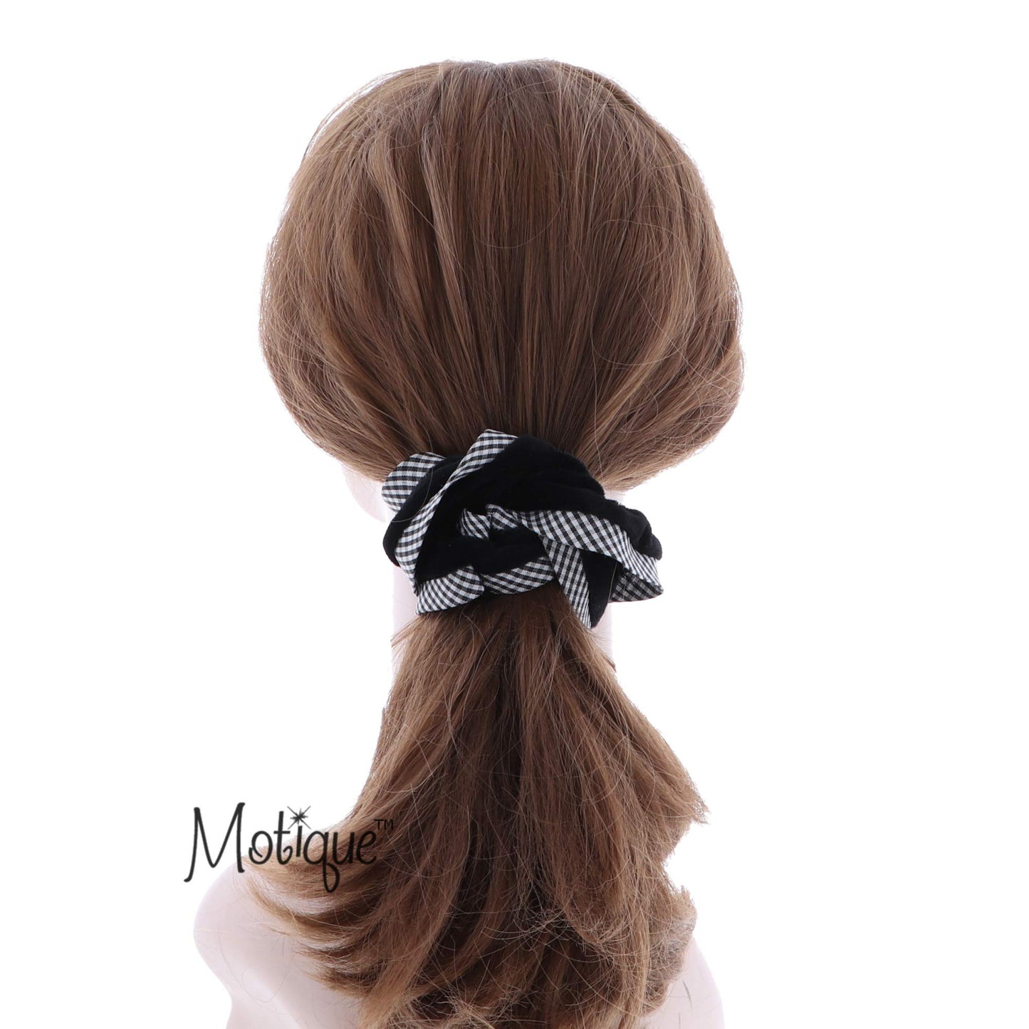 Velvet Hair Scrunchie with Black Checkered Trim