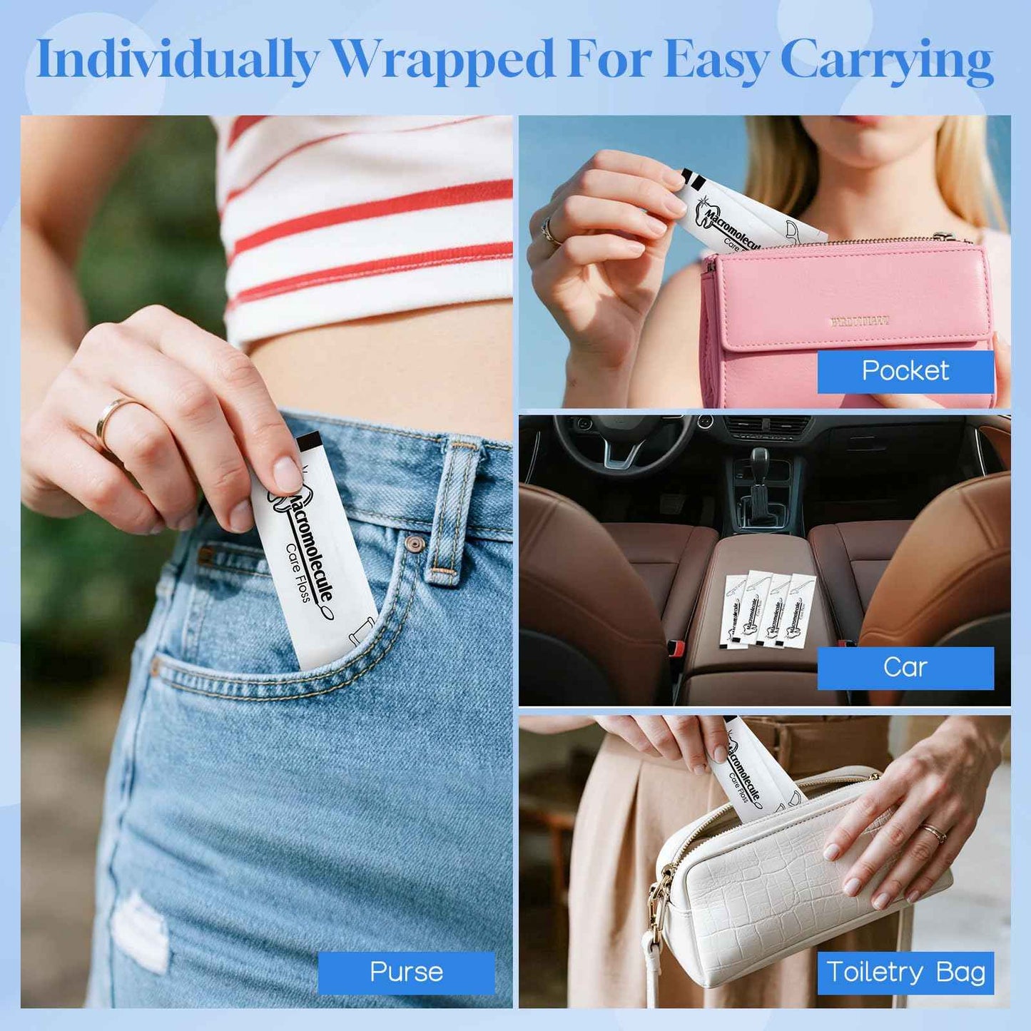 Individually Wrapped Dental Floss Picks Bulk Disposable Flossing Sticks Teeth Cleaning and Oral Care Travel Size Dental Tooth Floss Pack for Hotels, Weddings, Guests & Business Single Use (1000 Pack)