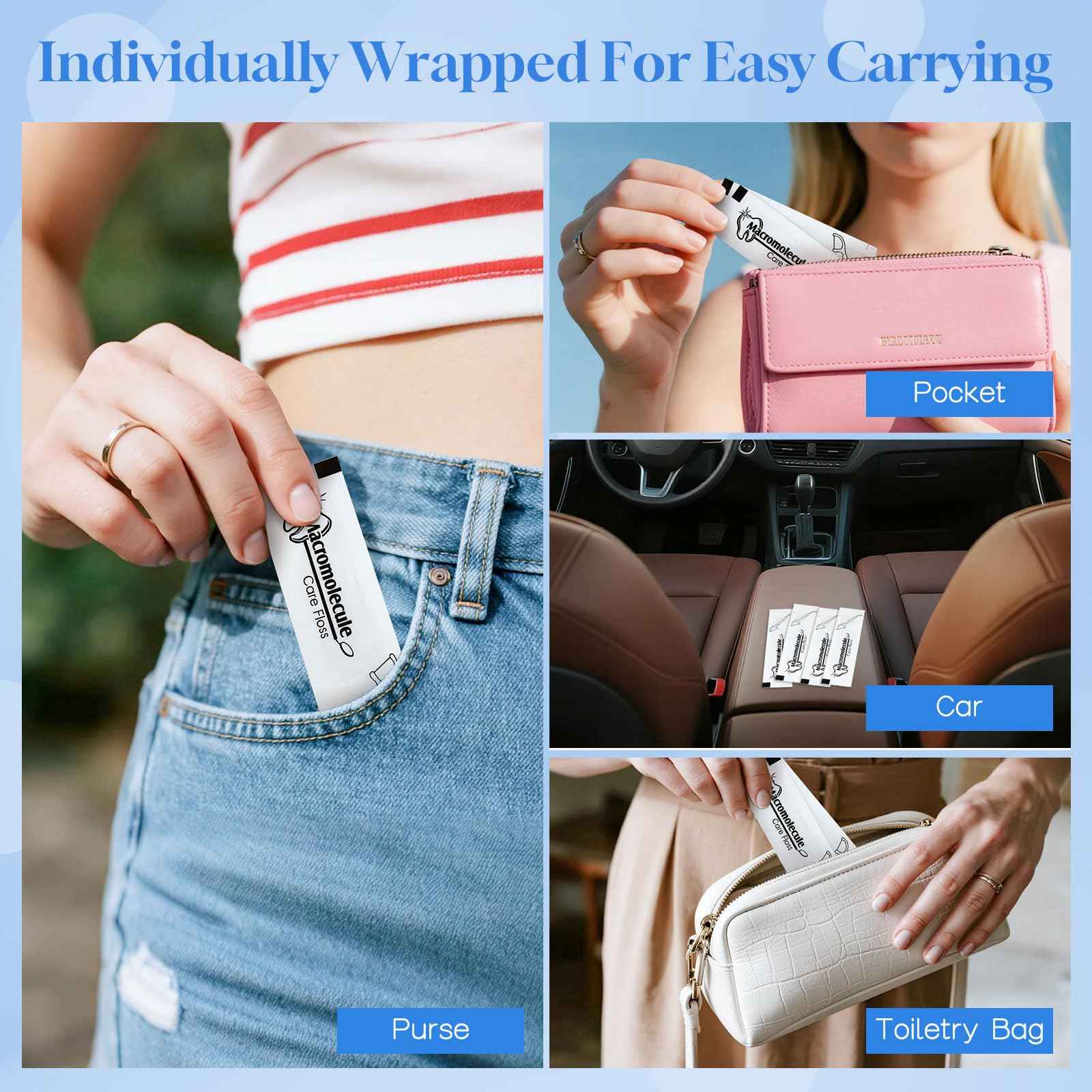 Individually Wrapped Dental Floss Picks Bulk Disposable Flossing Sticks Teeth Cleaning and Oral Care Travel Size Dental Tooth Floss Pack for Hotels, Weddings, Guests & Business Single Use (1000 Pack)