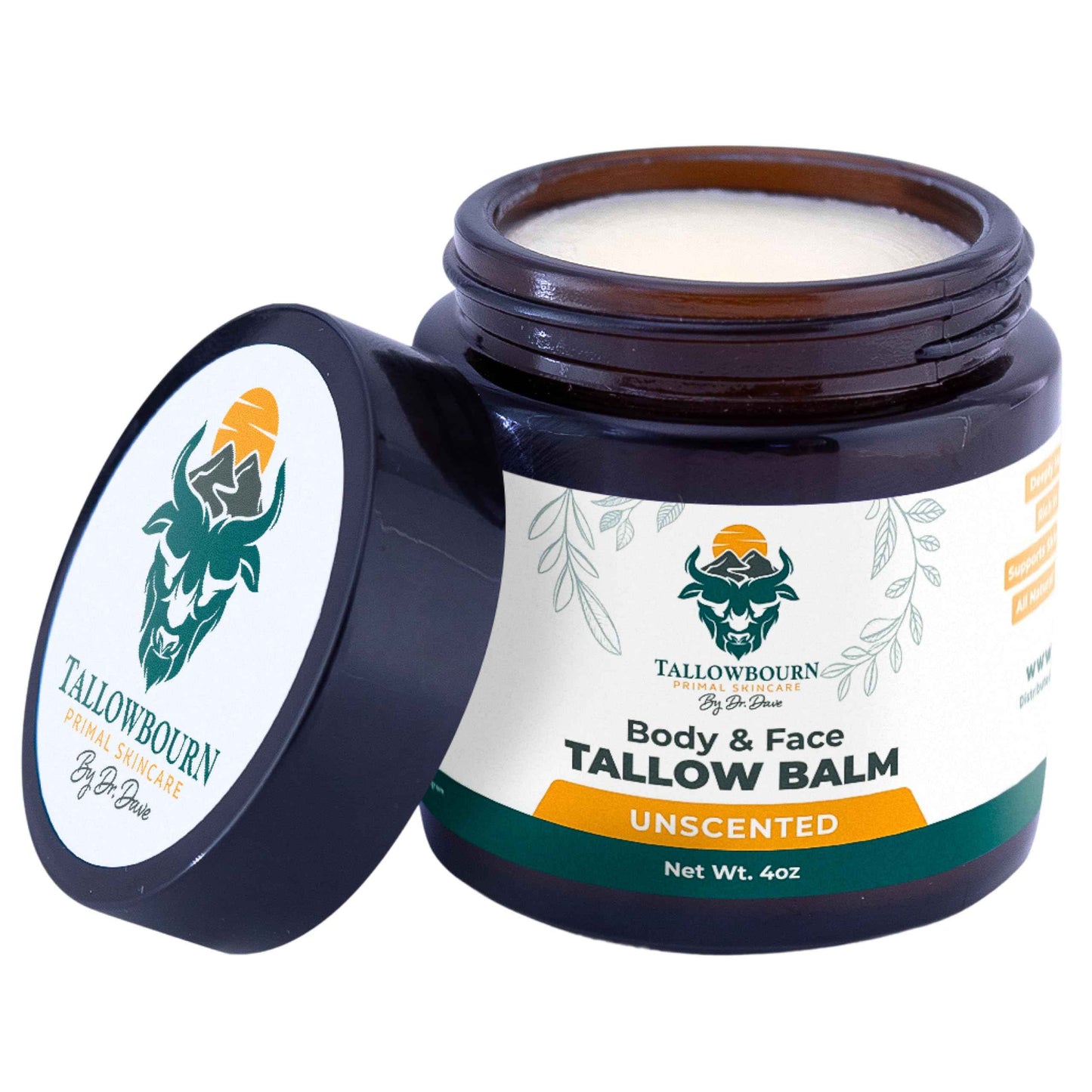 Tallowbourn Grass Fed Beef Tallow Balm for Face and Body with Shea Butter, Organic Jojoba Oil, Honey, and Beeswax – Beef Tallow for Skin – Unscented Balm – 4 oz
