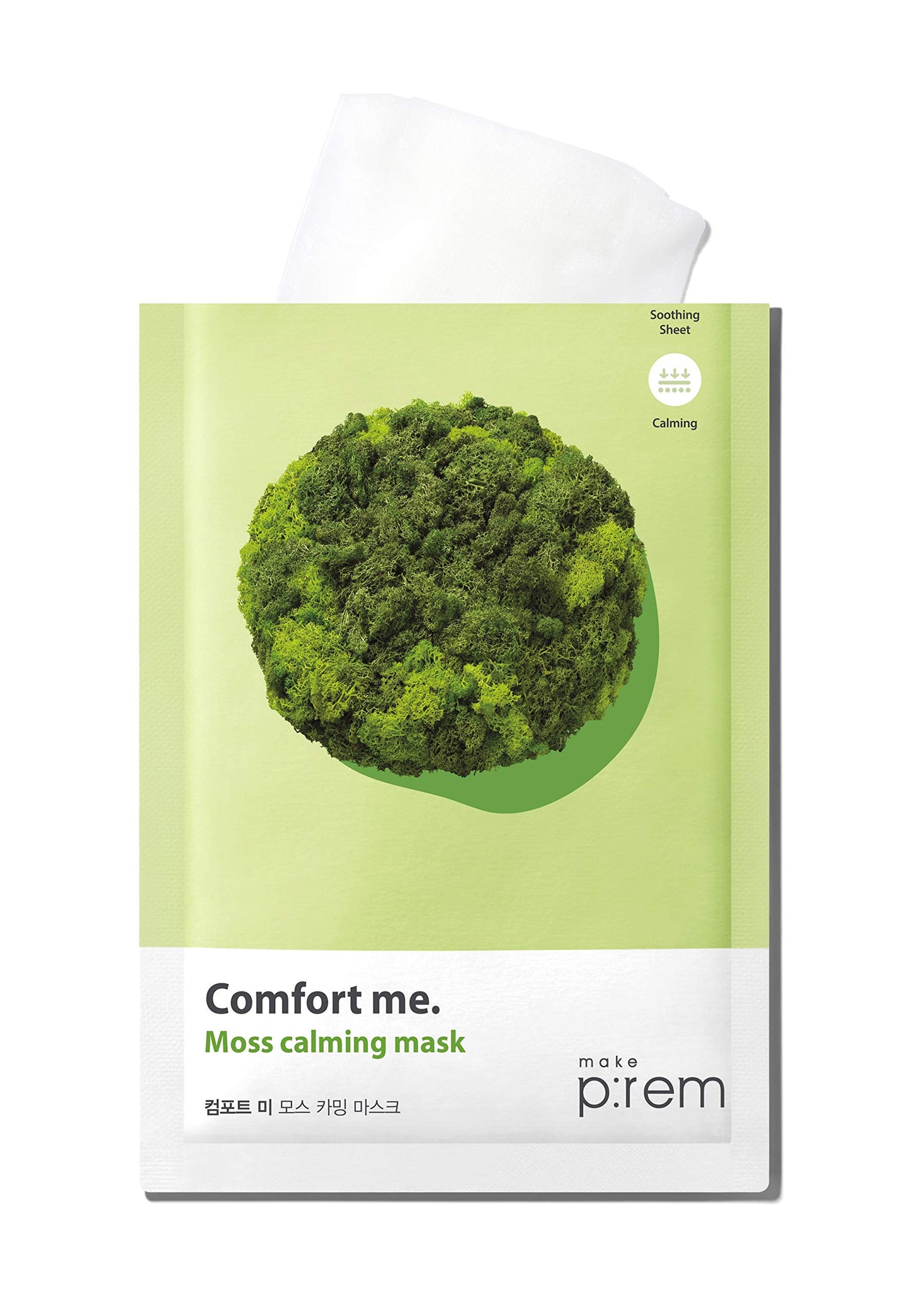 MAKE P:REM Comfort Me. Moss Calming Mask, Korean Facial Sheet Mask, EWG Green, Soothing & Hydrating Face Mask, EVE VEGAN, 28ml, 0.94 Fl.Oz. x 10EA