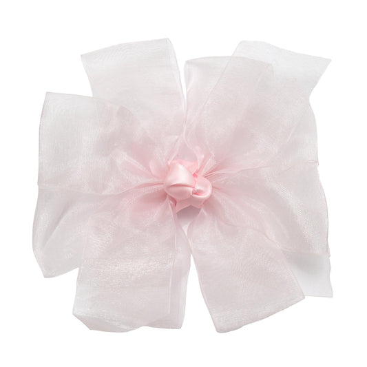 HAIRBOWS Girls' Double Organza Hair Bow with a Knot Wrap Center on a Clip, All Ages and Hair Types, 5 Inch Bow, Light Pink