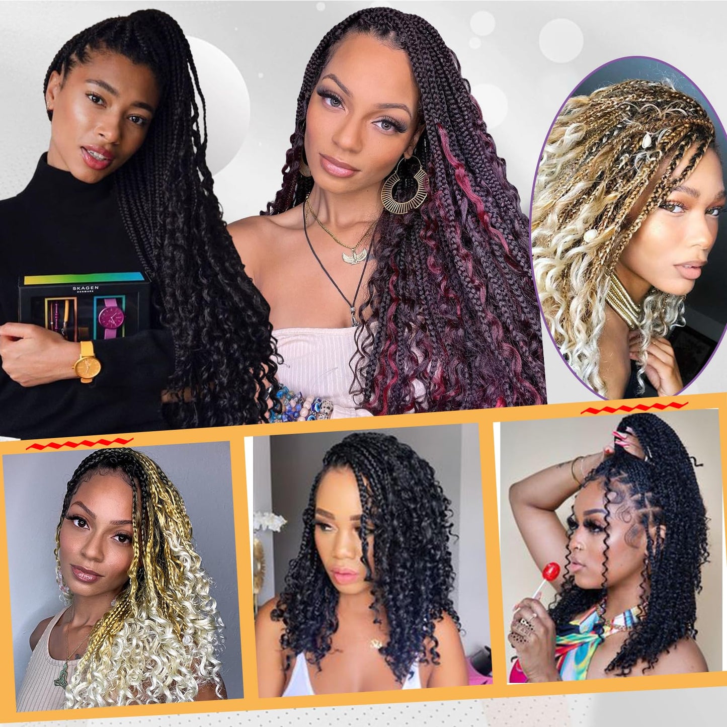 Beverlee Goddess Box Braids Crochet Hair 14 Inch Boho Box Braids 8 Packs Crochet Hair Bohemian Box Braids Crochet Braids Box Braids Curly Ends Messy Pre-looped Synthetic Curly Crochet Hair for Women