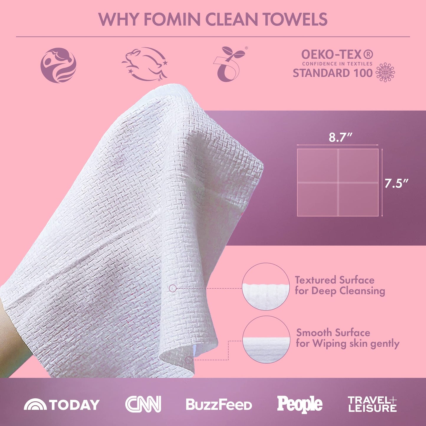 FOMIN Disposable Face Towels - 25 Count (1 Pack) 100% Biodegradable Ultra-Soft Face Towelette For Washing Face & Makeup Removal, 1ST Certified Vegan & Cruelty Free Facial Washcloth for All Skin Types