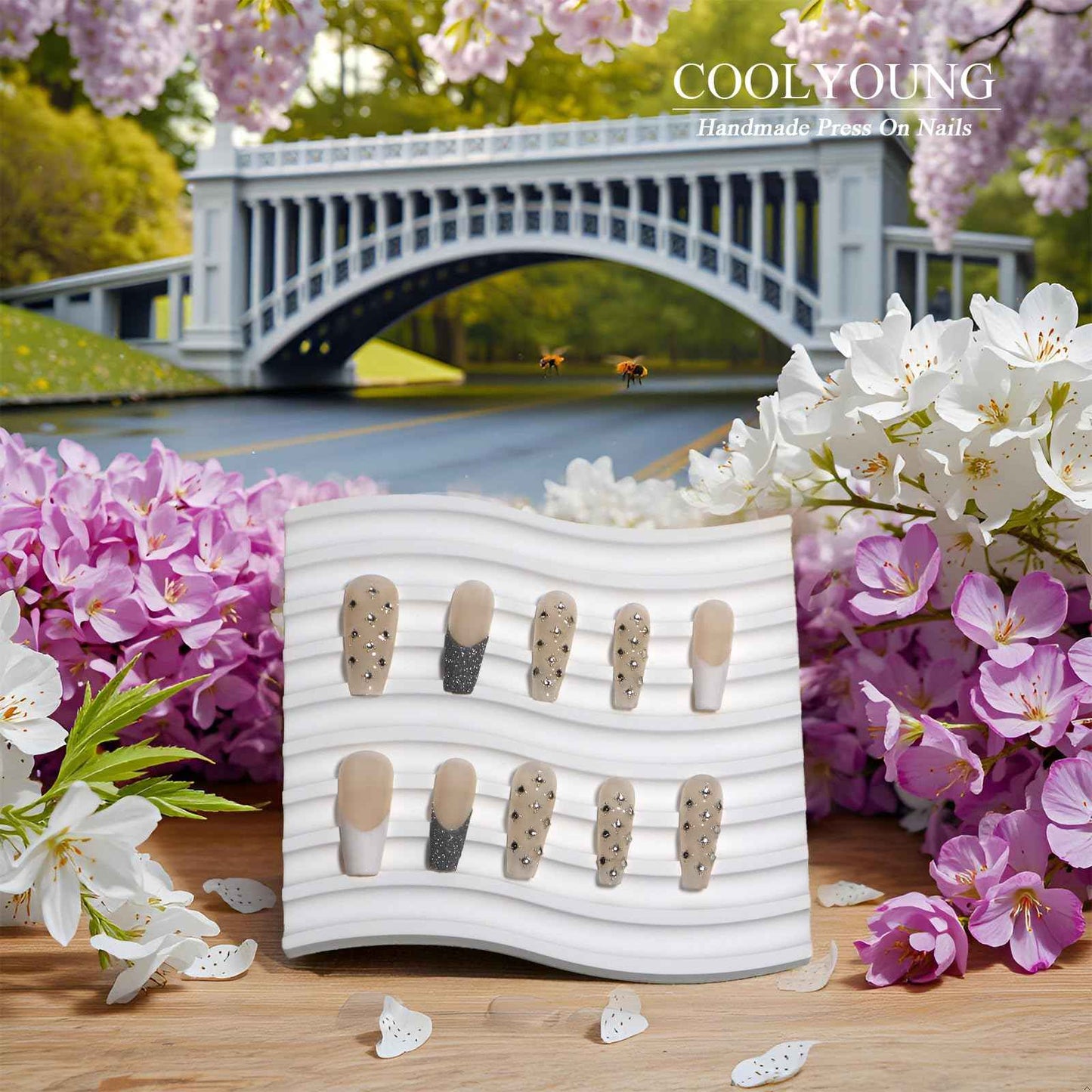 Handmade Press on Nails — COOLYOUNG Coffin Press on Nails, Press On Nails, Bundle Price of "Dream Angels" and "Starry Sky" (M)