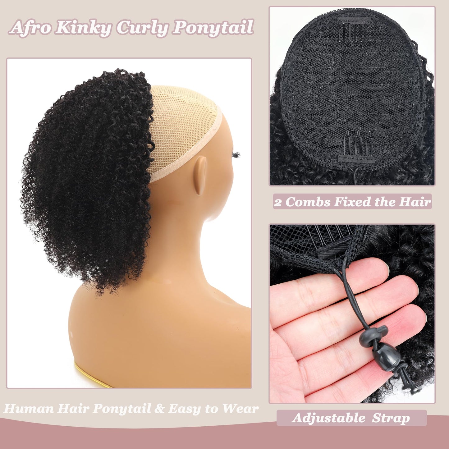 Afro Kinky Curly Drawstring Pontail Human Hair For Black Women,4C Natural Curly Drawstring Ponytail Extension,10A Brazilian Virgin Afro Puff Human Hair Ponytail (10 Inch)