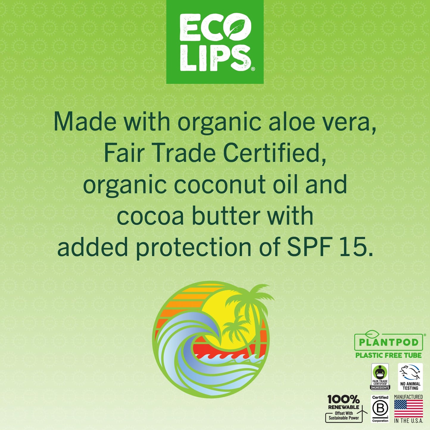 Eco Lips Classic Mint Broad Spectrum Sunscreen Lip Balm 6-Pack - 100% Plastic-Free Plant Pod Packaging - Made in USA