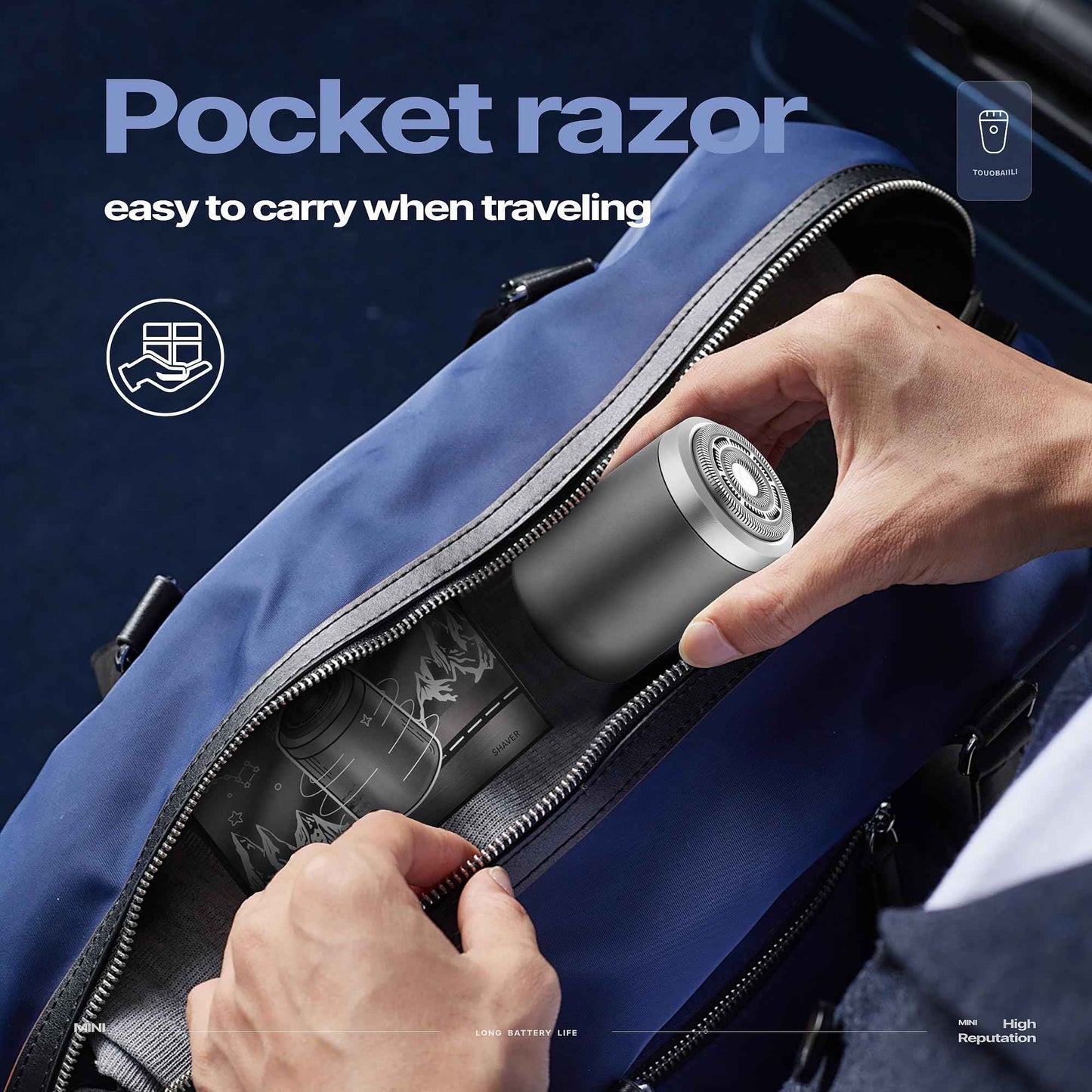 Premium Titanium Mini Shaver for Men - IPX7 Waterproof Electric Razor with Floating Foil System, USB-C Fast Charge, 90-Day Battery - Compact Travel Shaver for Sensitive Skin & Precision Grooming