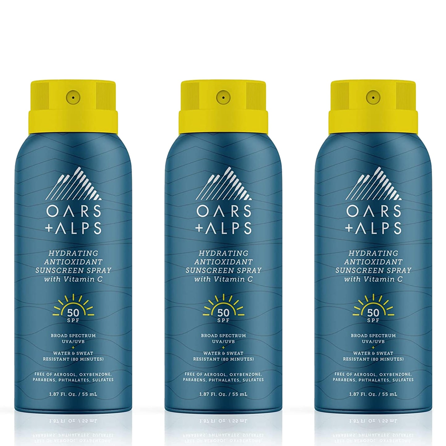 Oars + Alps Hydrating SPF 50 Sunscreen Spray, Infused with Vitamin C and Antioxidants, Water and Sweat Resistant, TSA Friendly, 1.87 Oz Each, 3 Pack