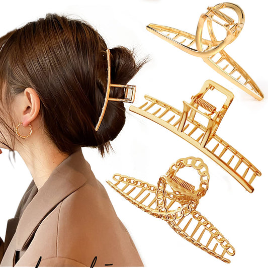 Mehayi 3 PCS Metal Large Hair Claw Clips for Thick Heavy Hair, Big Non-Slip Hair Catch Barrette Jaw Clamp, Strong Hold Claw Barrettes for Long Hair, Fashion Hair Styling Accessories for Women Girls