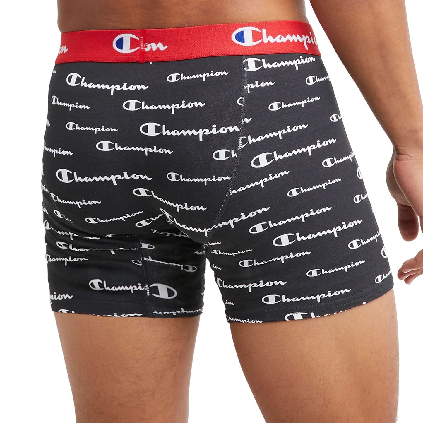 Champion mens Cotton Stretch Boxer Briefs, Black/Oxford Grey Heather/Black Script Logo, Small US