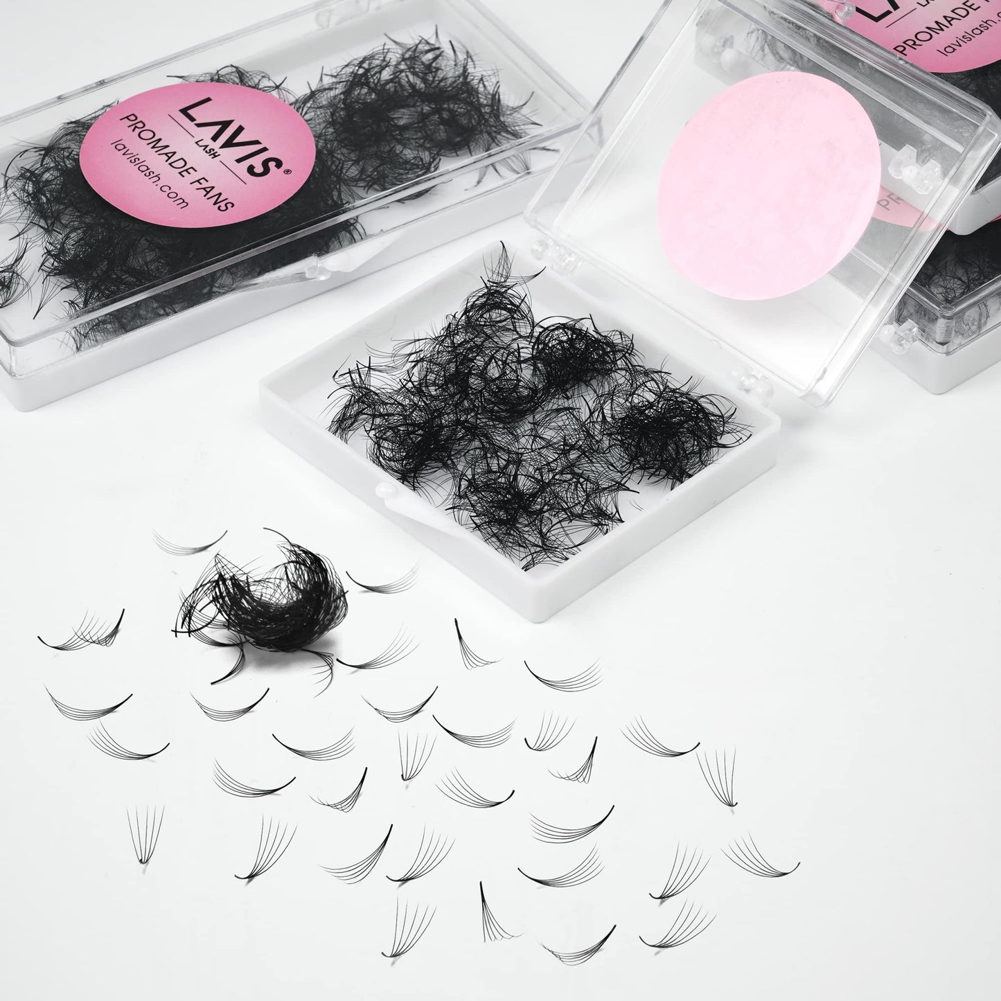 LAVISLASH 500 Promade Fans Eyelash Extension | Handmade Loose Volume Lash | Mutiple Options 3D-8D/10D/12D/14D/16D Fans | 0.03/0.05/0.07mm Thickness | C/CC/D Curl | 8-16mm Length(5D-0.07-CC-14mm)