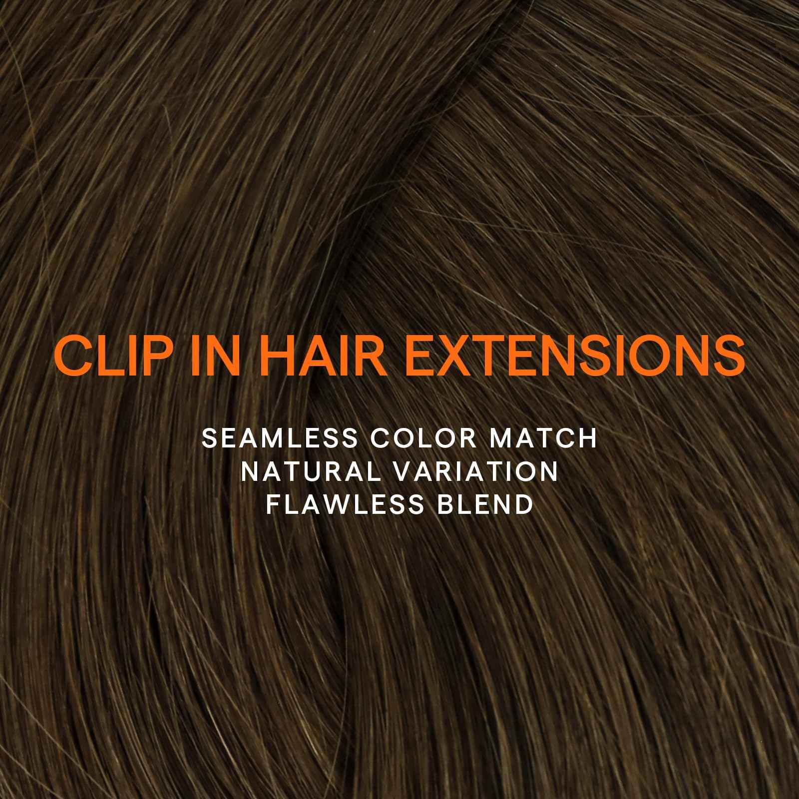 Full Shine Brown Clip in Human Hair 7 Pcs Natural Brown Clip in Extensions Real Human Hair Triple Weft Clip in Hair Extensions Brazilian Remy Hair for Short 12 Inch 95 G